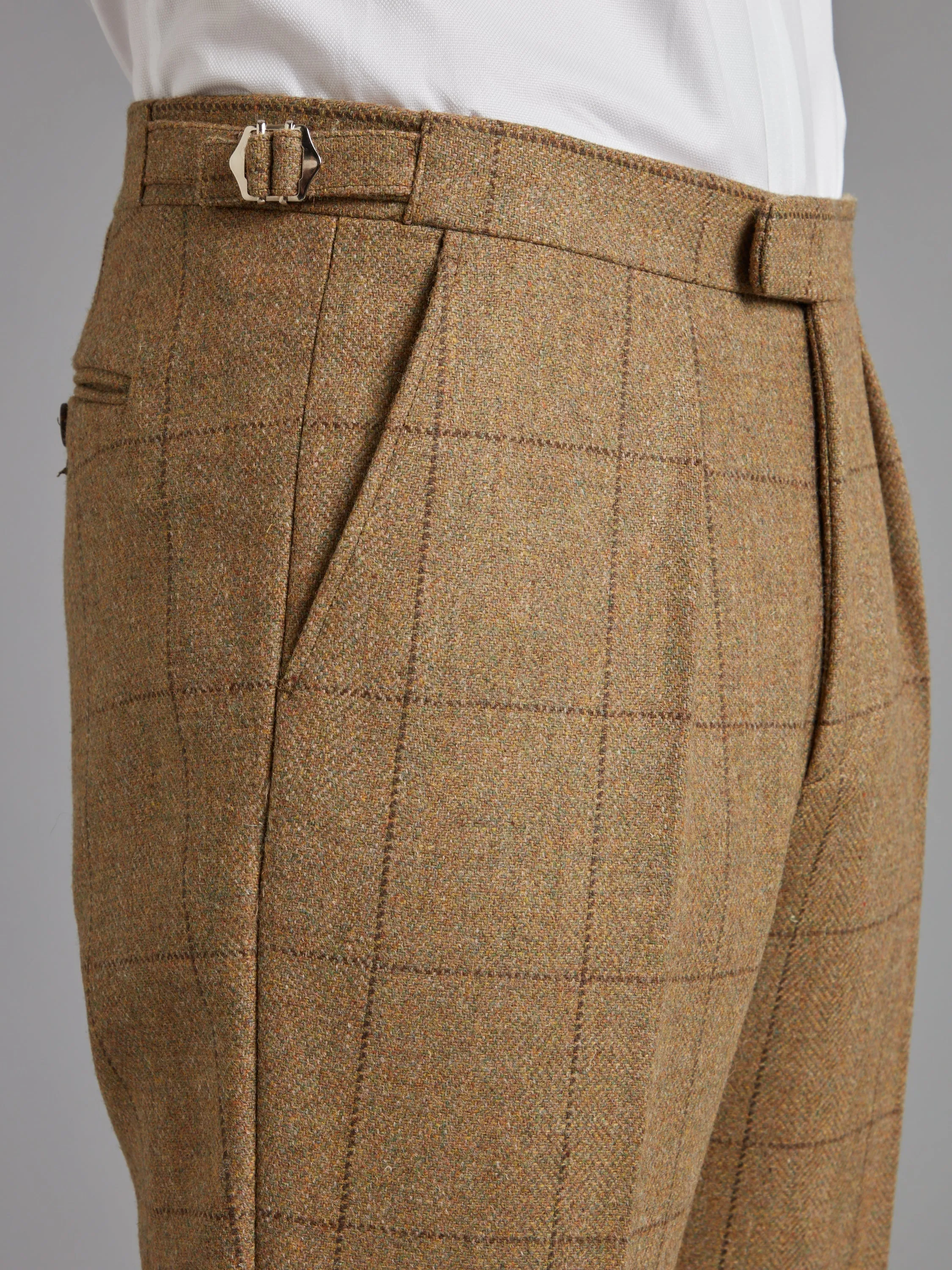 Pleated Pants - Moss Windowpane Tweed