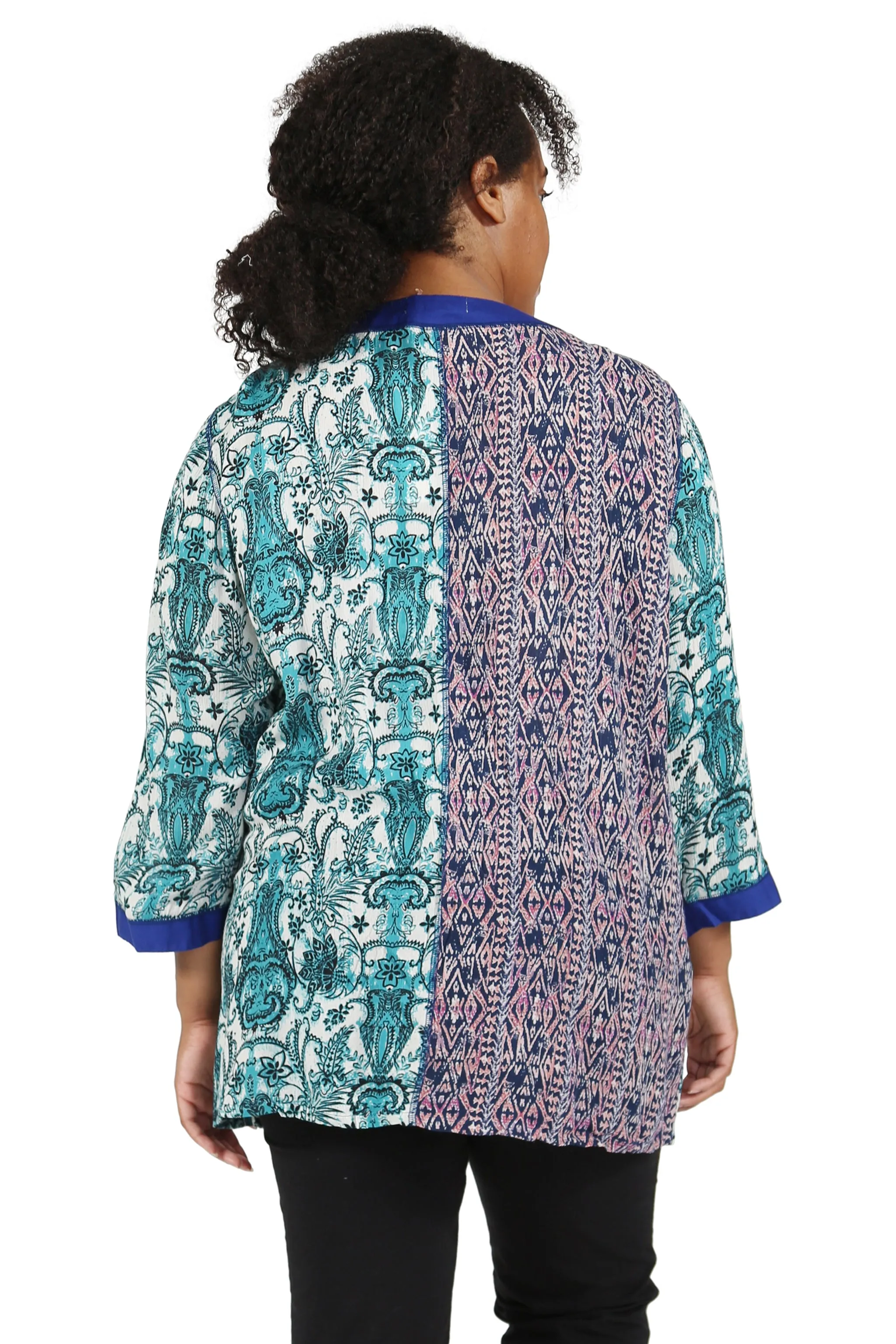 Plus Size La Cera Blue Multi Patchwork Top