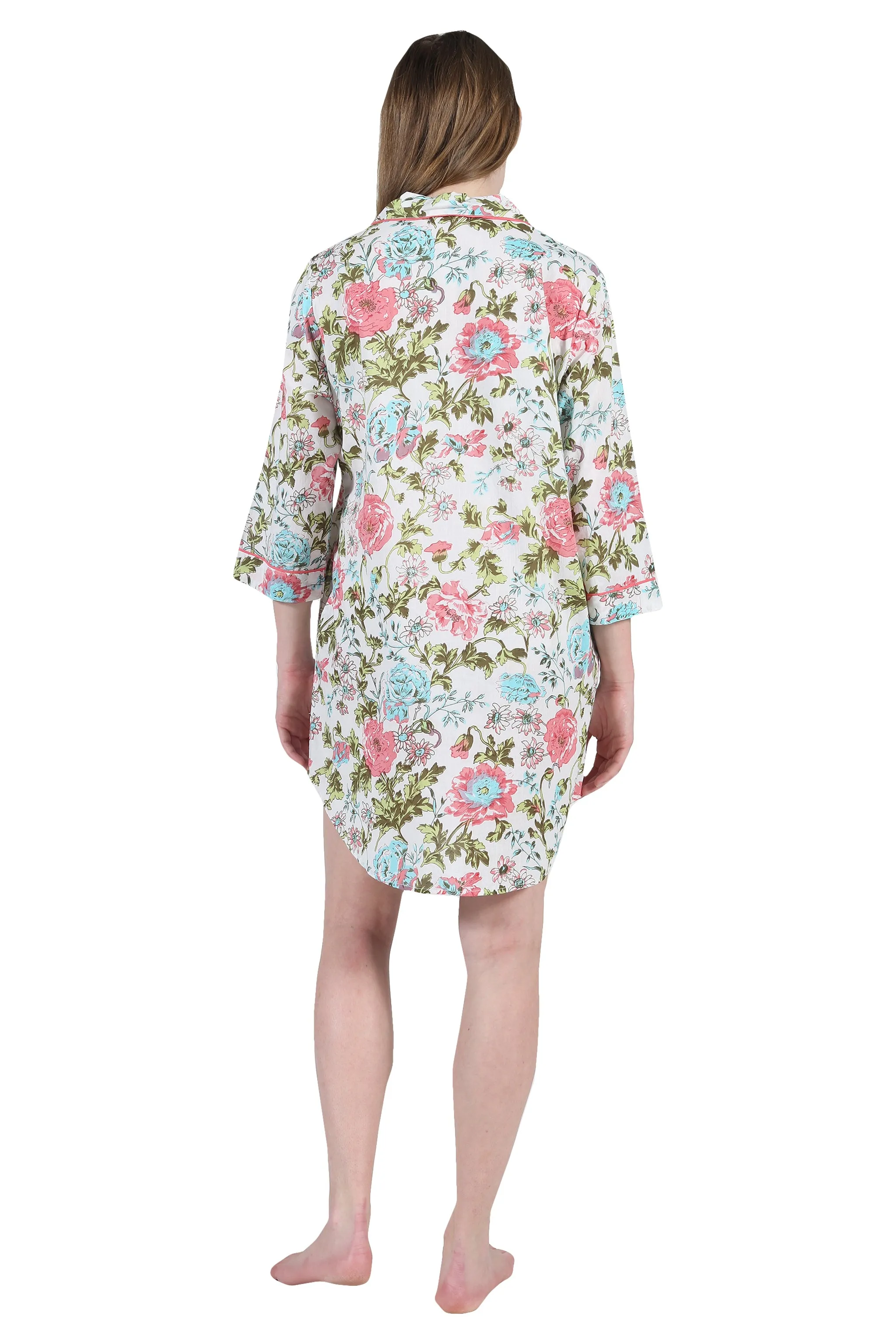 Plus Size La Cera English Garden Print Long Sleeve Nightshirt