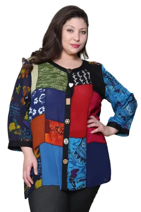 Plus Size La Cera Red Patchwork Top