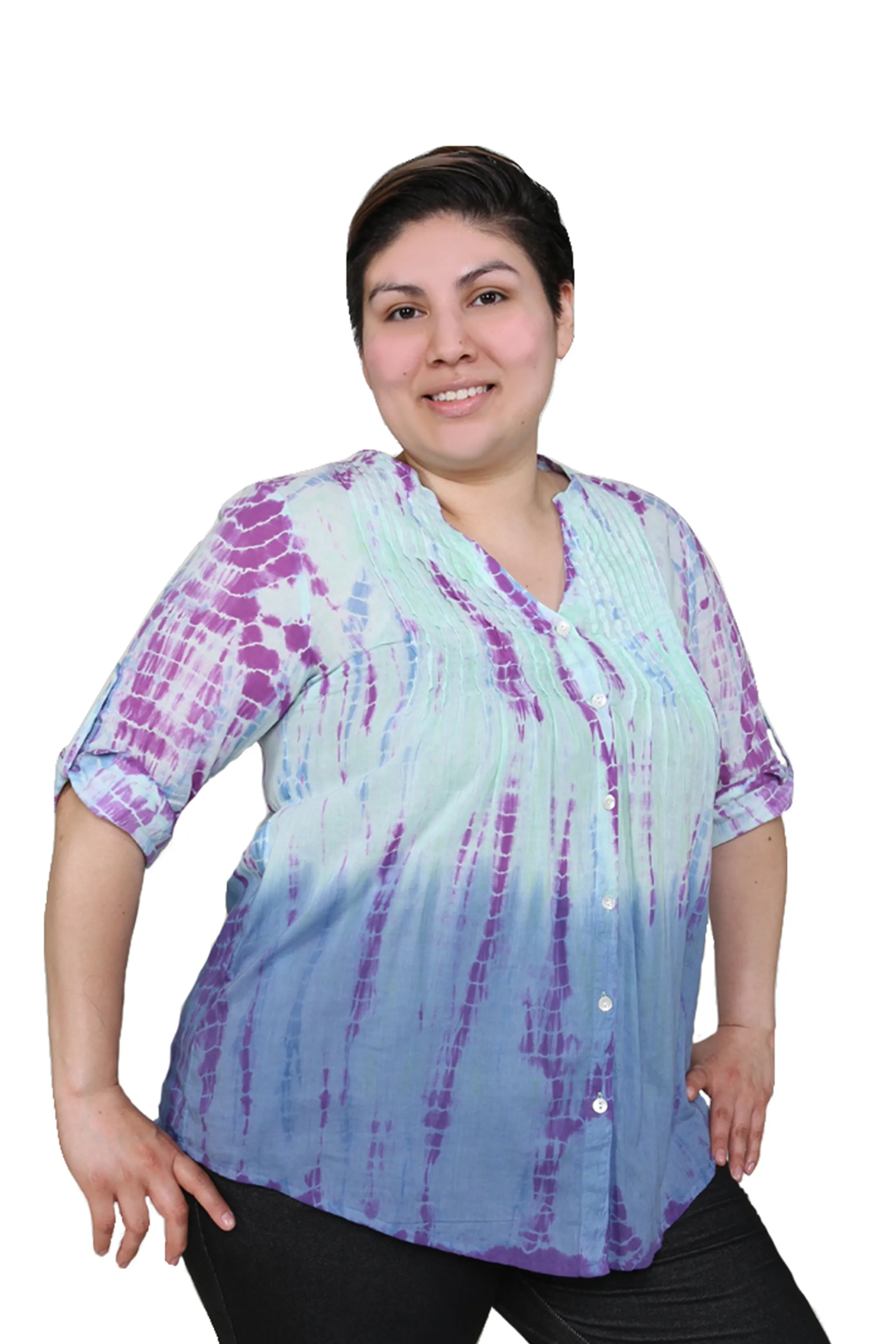 Plus Size Tie Dye Pleated Tunic