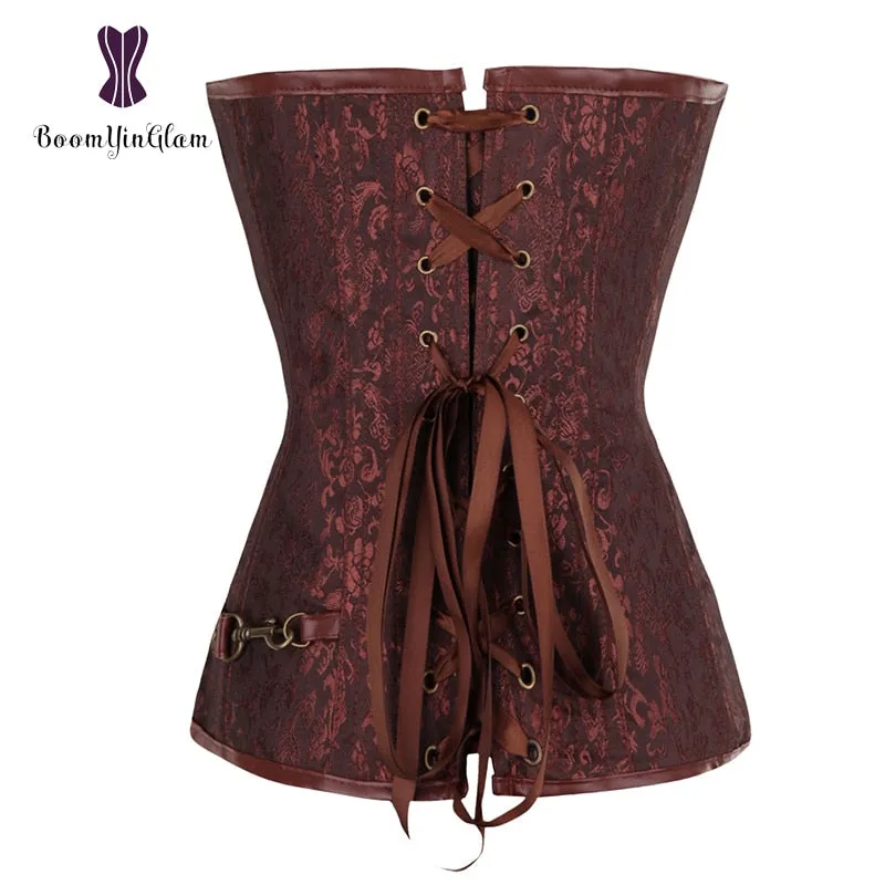 Plus Size Zip Up Sexy Shaper Spiral Steel Boned Steampunk Goth Halter Leather Bustier Corset S-6XL