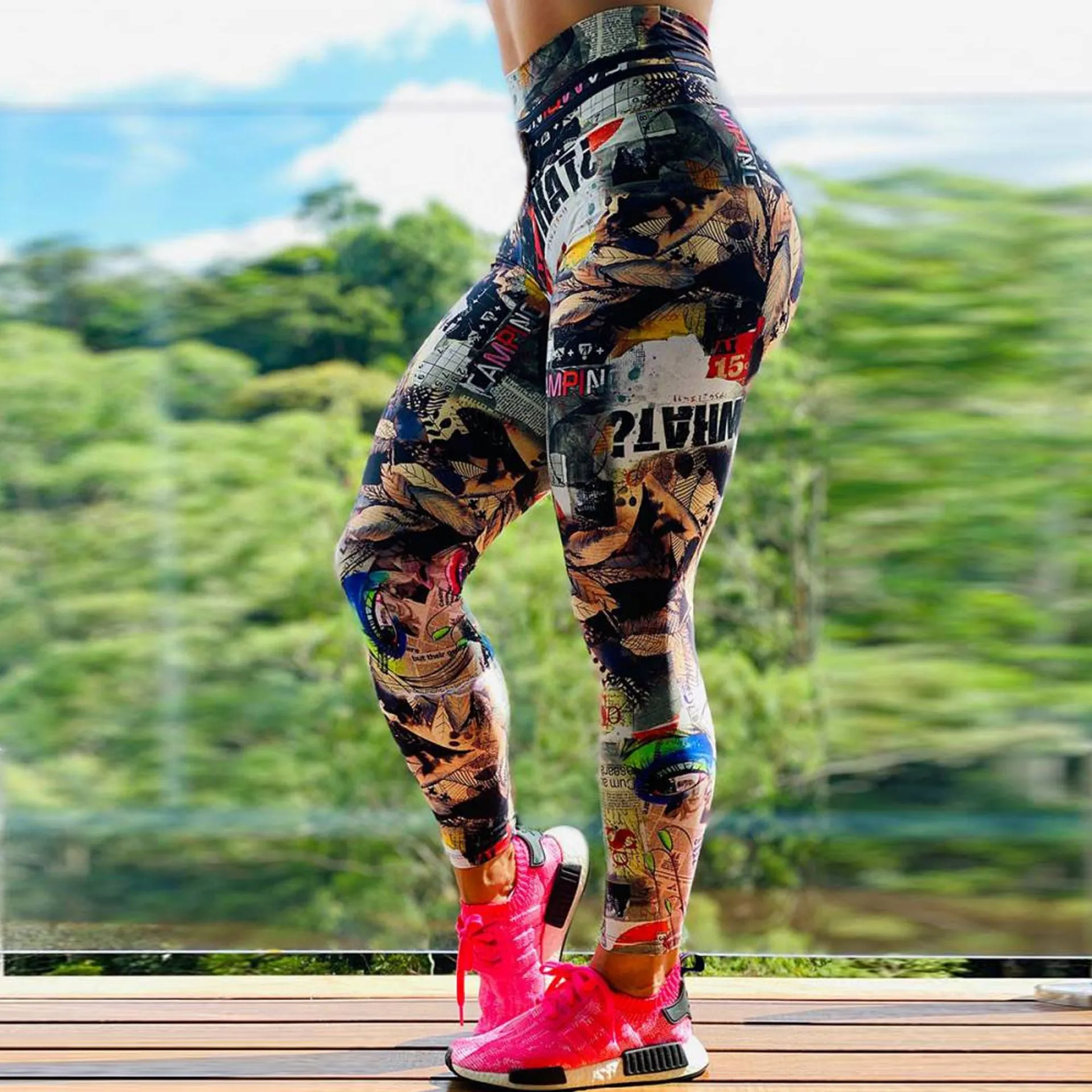 Printed Women Yoga Push Up Pants Fitness Gym Sport Running Yoga High Waist Leggings