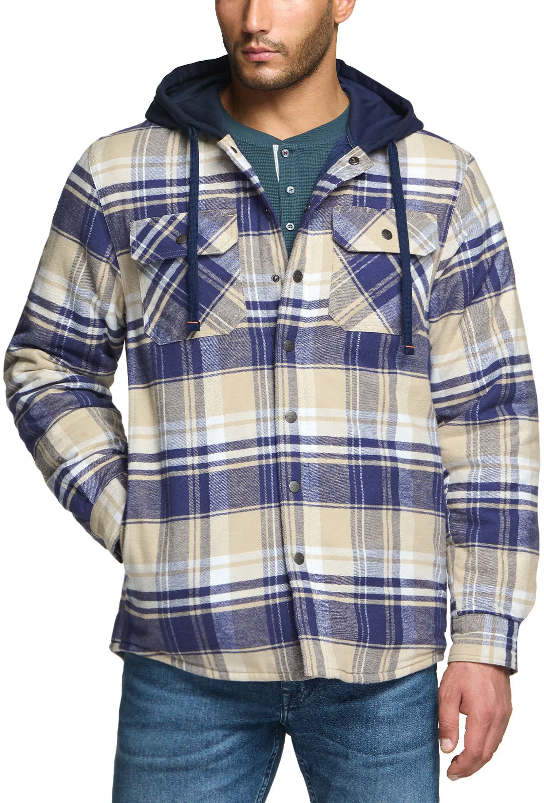 Quilted Lined Flannel Hooded Shirt Jacket [HOK720]