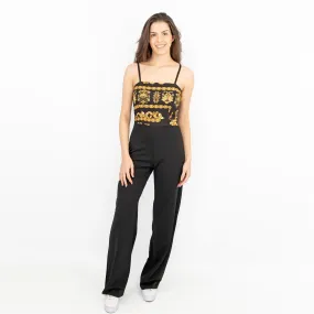 Quiz Black Gold Print Wide Leg Sleeveless Jumpsuits