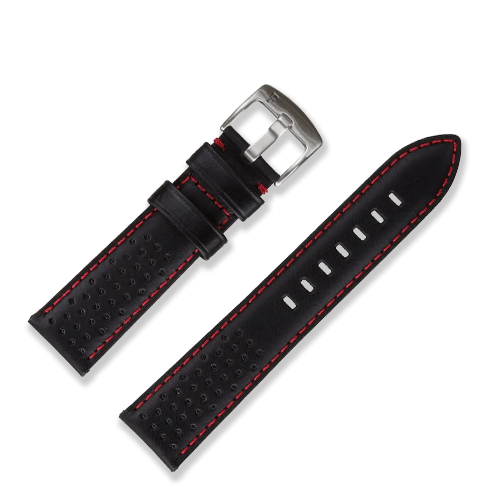 Racing Leather Watch Straps Black / Red 22 MM