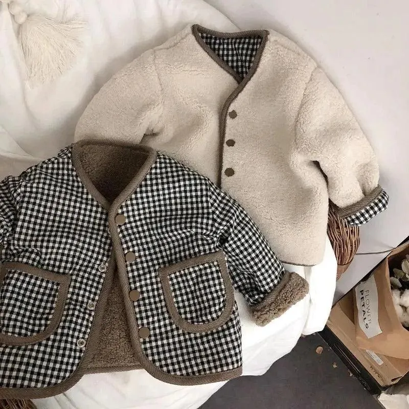 Reverse Checkered Woolen Jacket