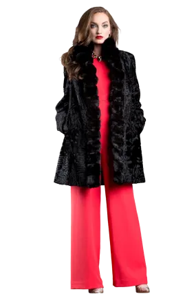 Reversible Black Swakara and Chinchilla Fitted Mid-Length Fur Coat