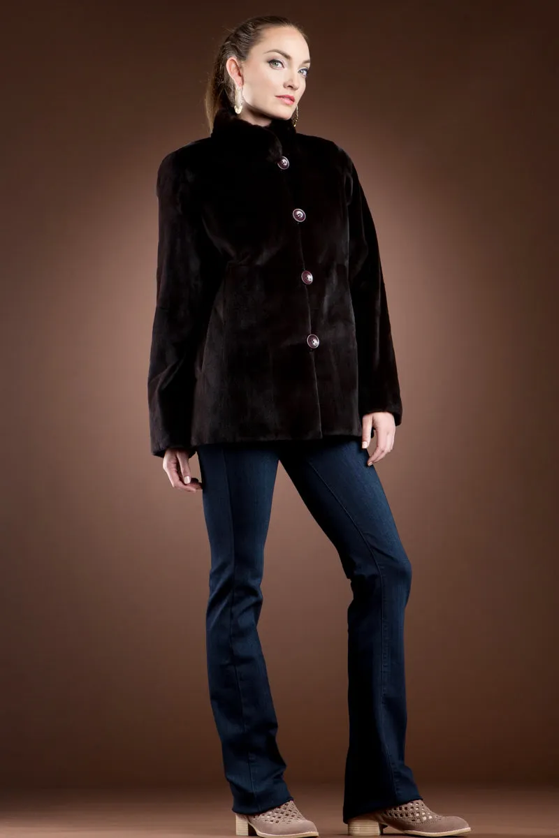 Reversible Horizontal Super Sheared & Long Haired Mink Fur Jacket