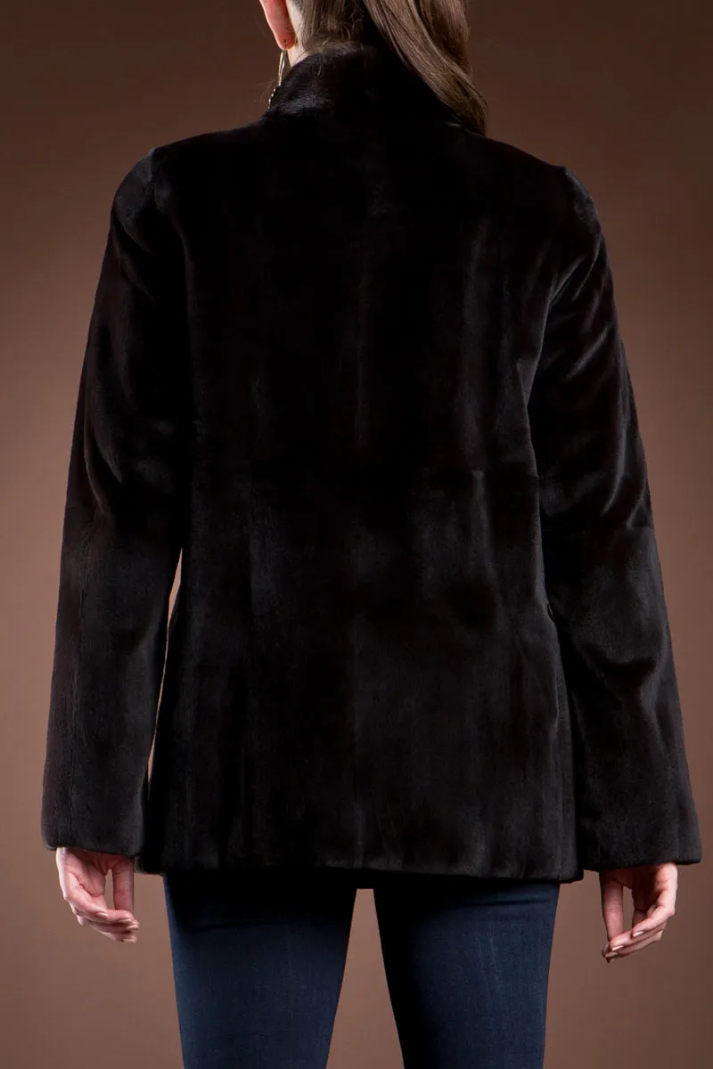 Reversible Horizontal Super Sheared & Long Haired Mink Fur Jacket