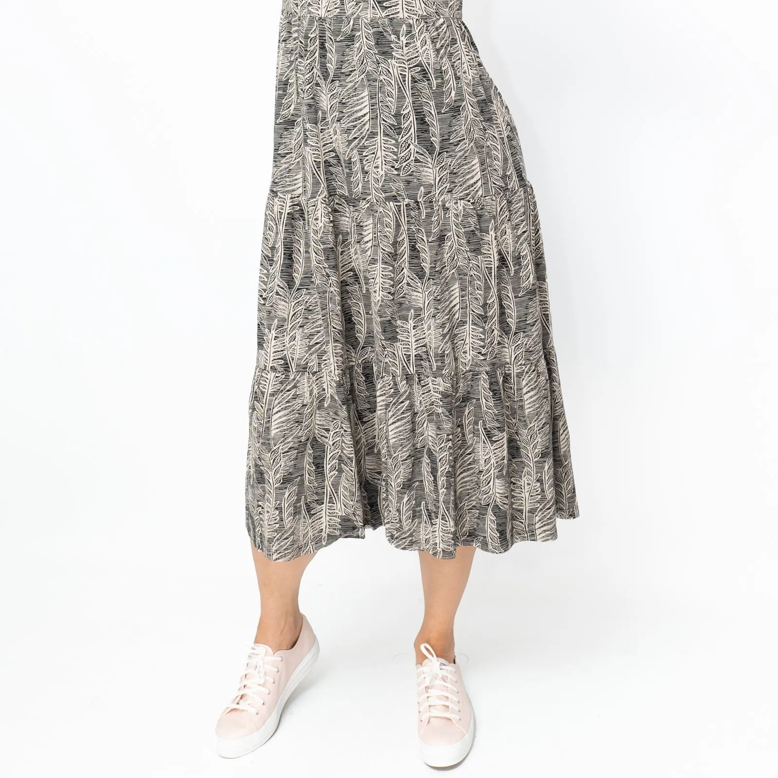 Seasalt Beige & Black Leaves Cotton Line Strokes Midi Dress