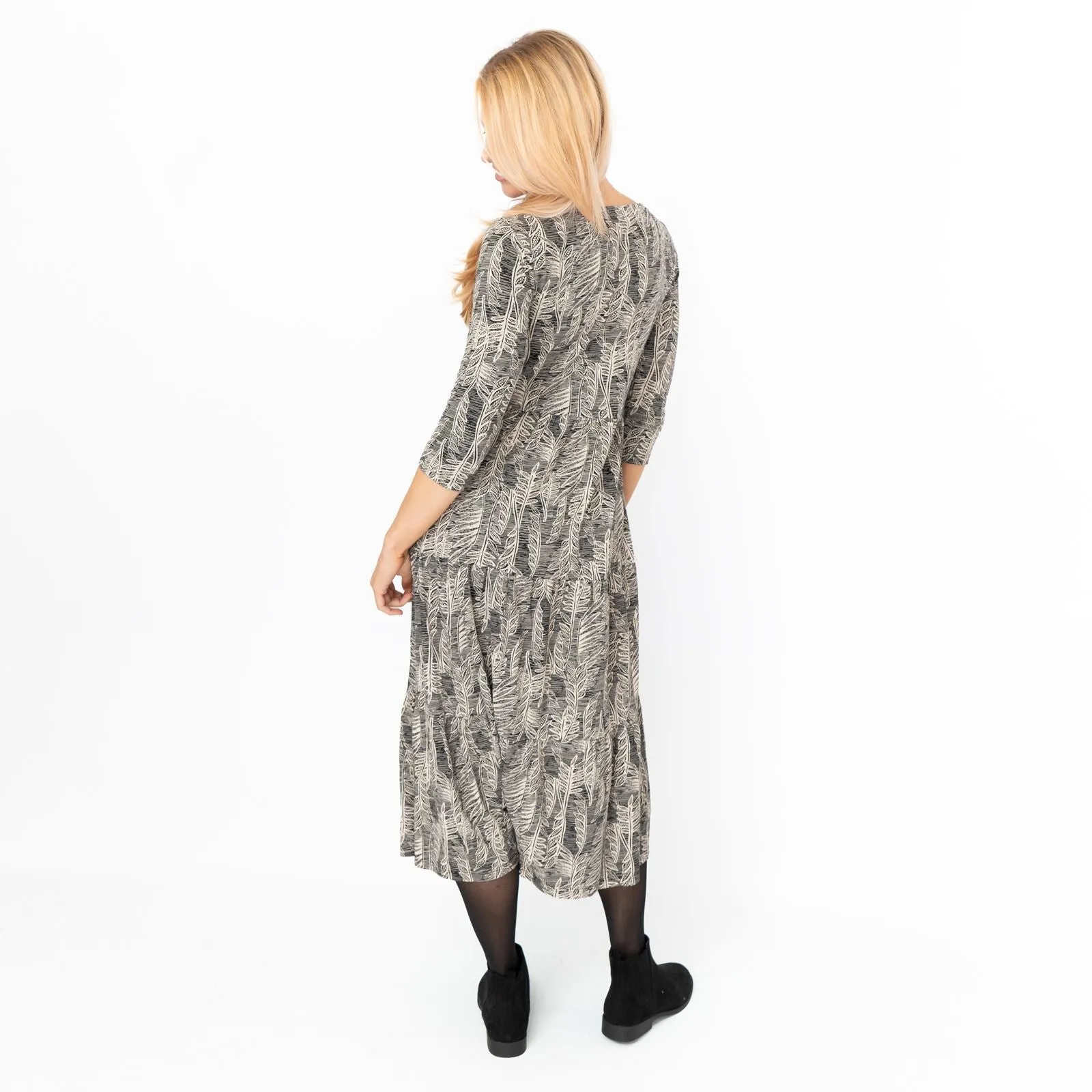 Seasalt Beige & Black Leaves Cotton Line Strokes Midi Dress