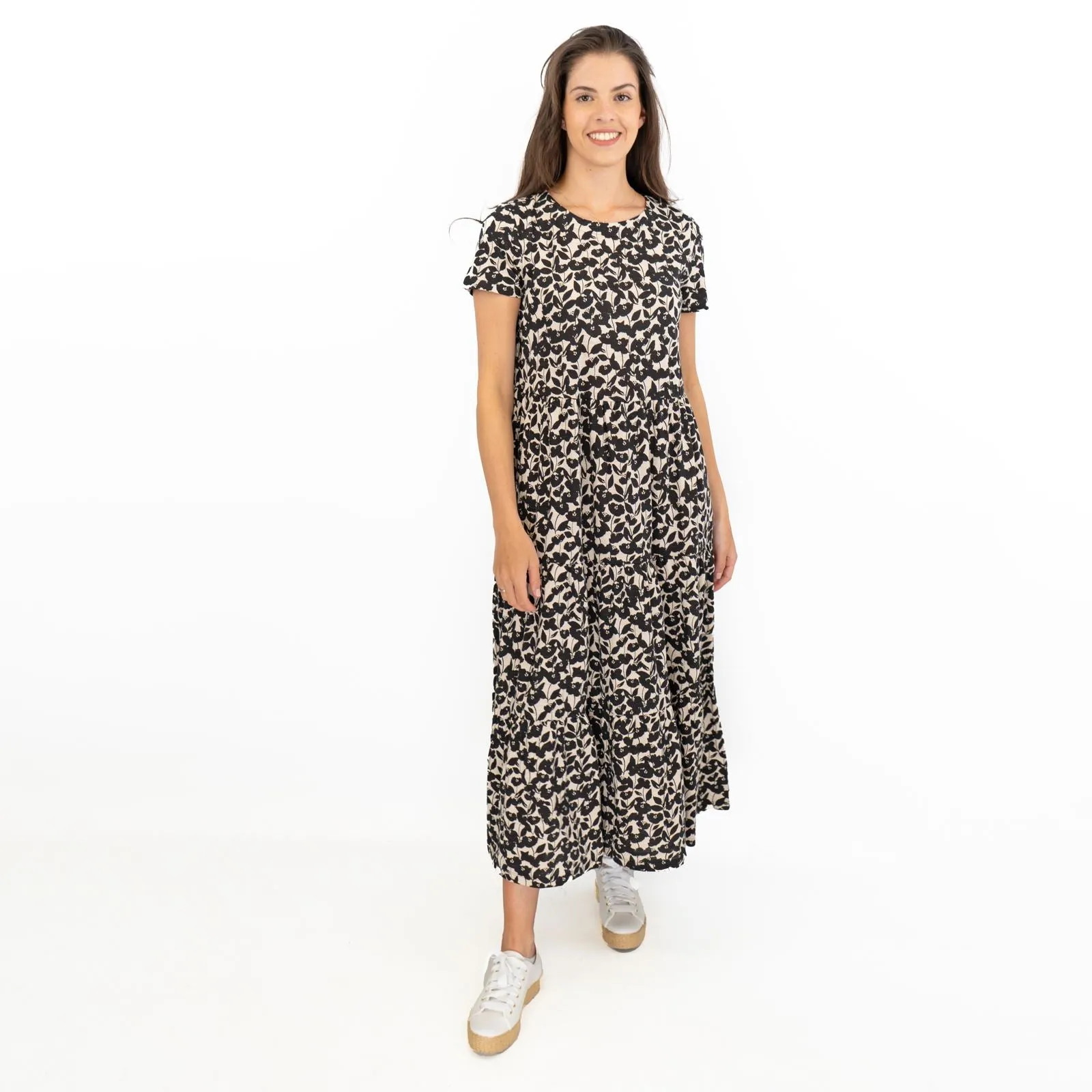 Seasalt Black Floral Line Strokes Midi Dress