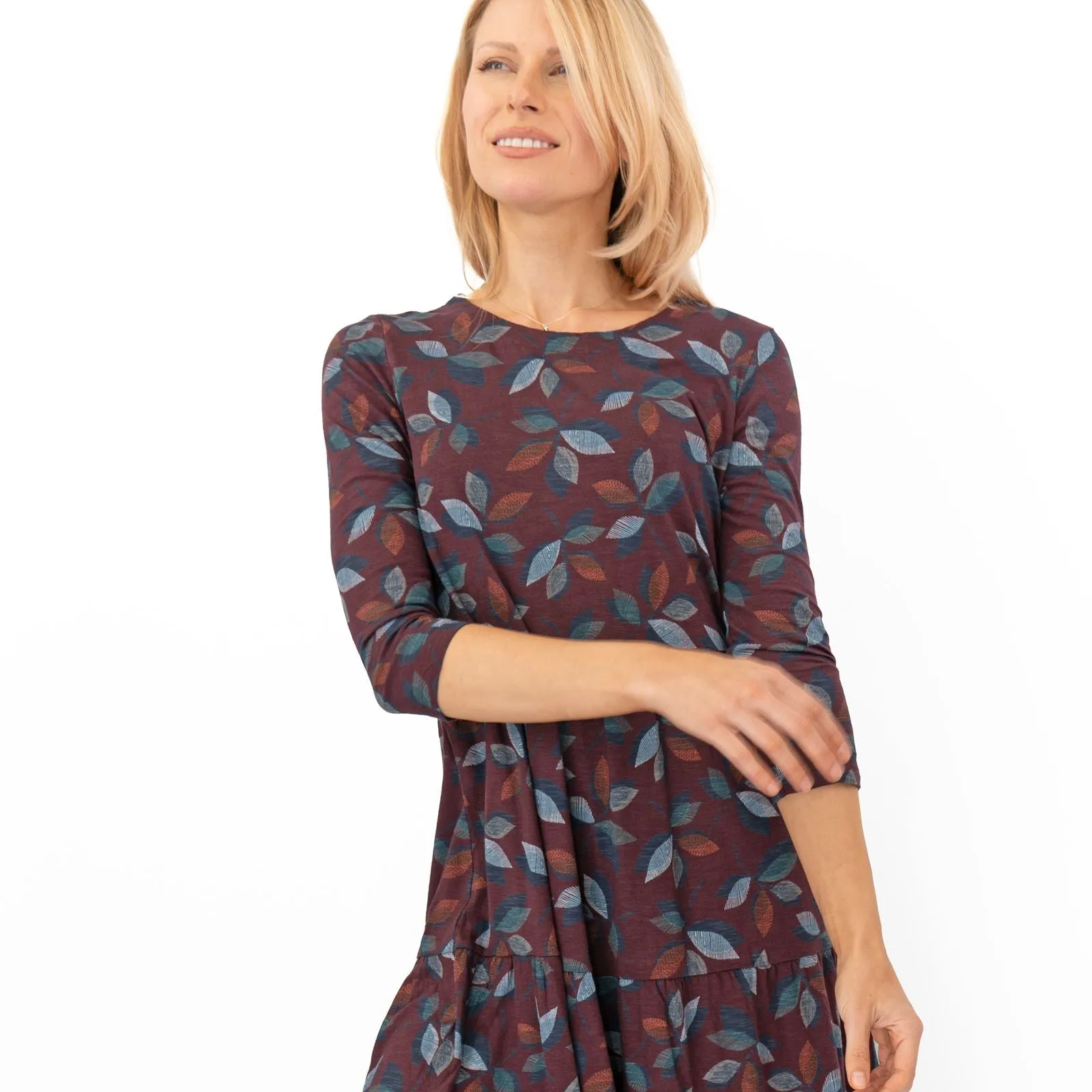 Seasalt Burgundy Leaves Line Strokes Midi Dress