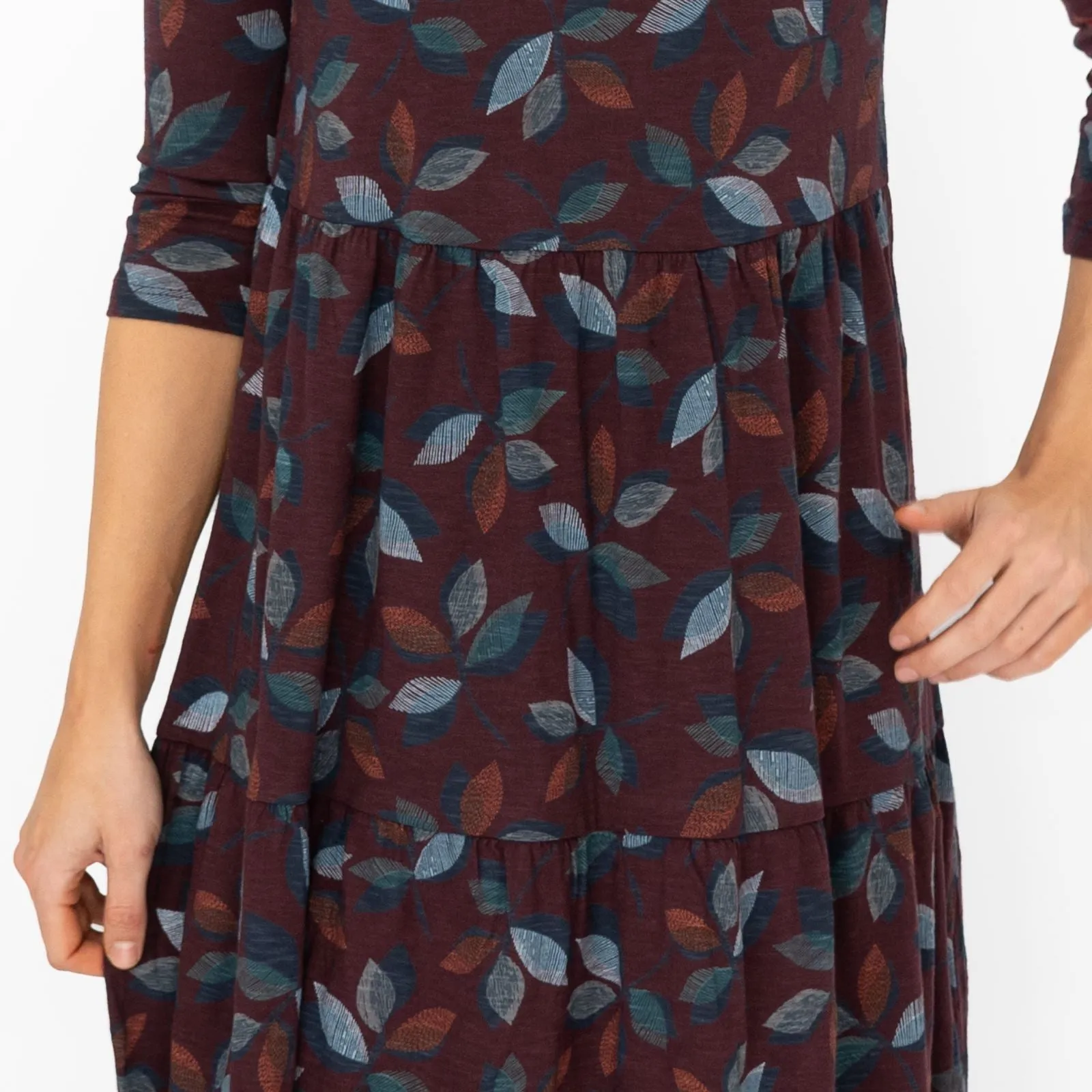 Seasalt Burgundy Leaves Line Strokes Midi Dress