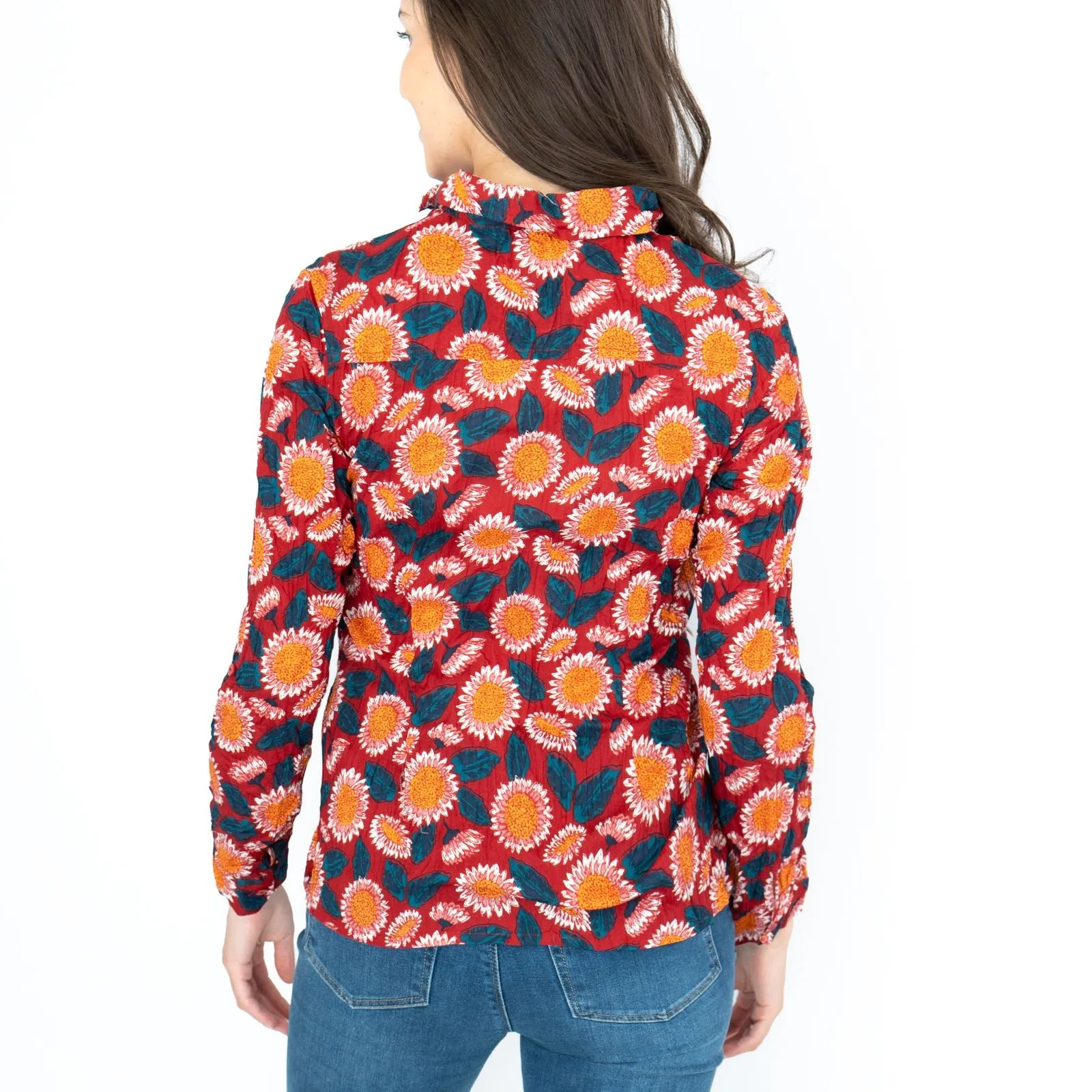 Seasalt Larissa Red Daisies Shirt Long Sleeve Cotton Button-Up Tops