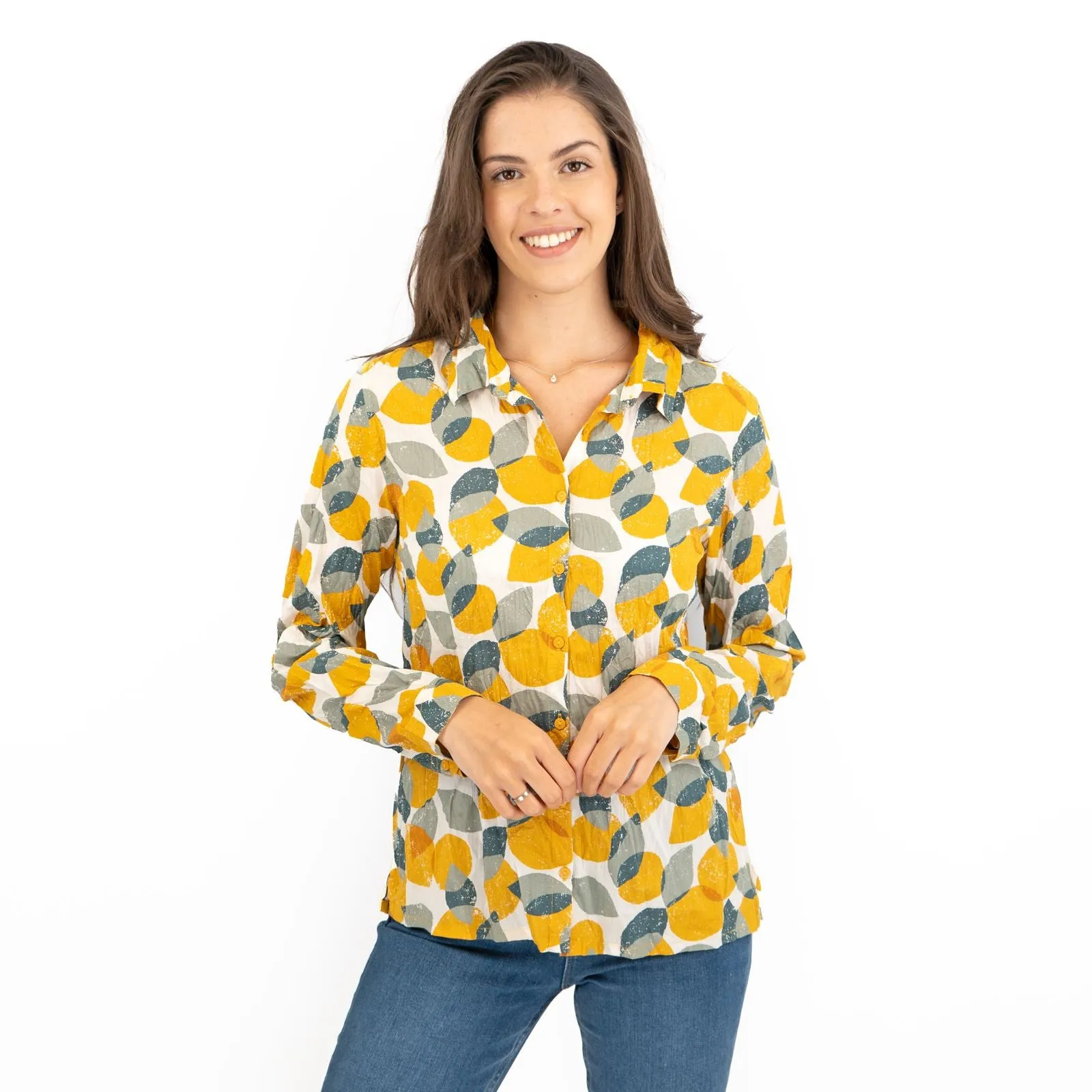 Seasalt Larissa Yellow Leaves and Lemons Sunglow Shirts Long Sleeve Summer Tops