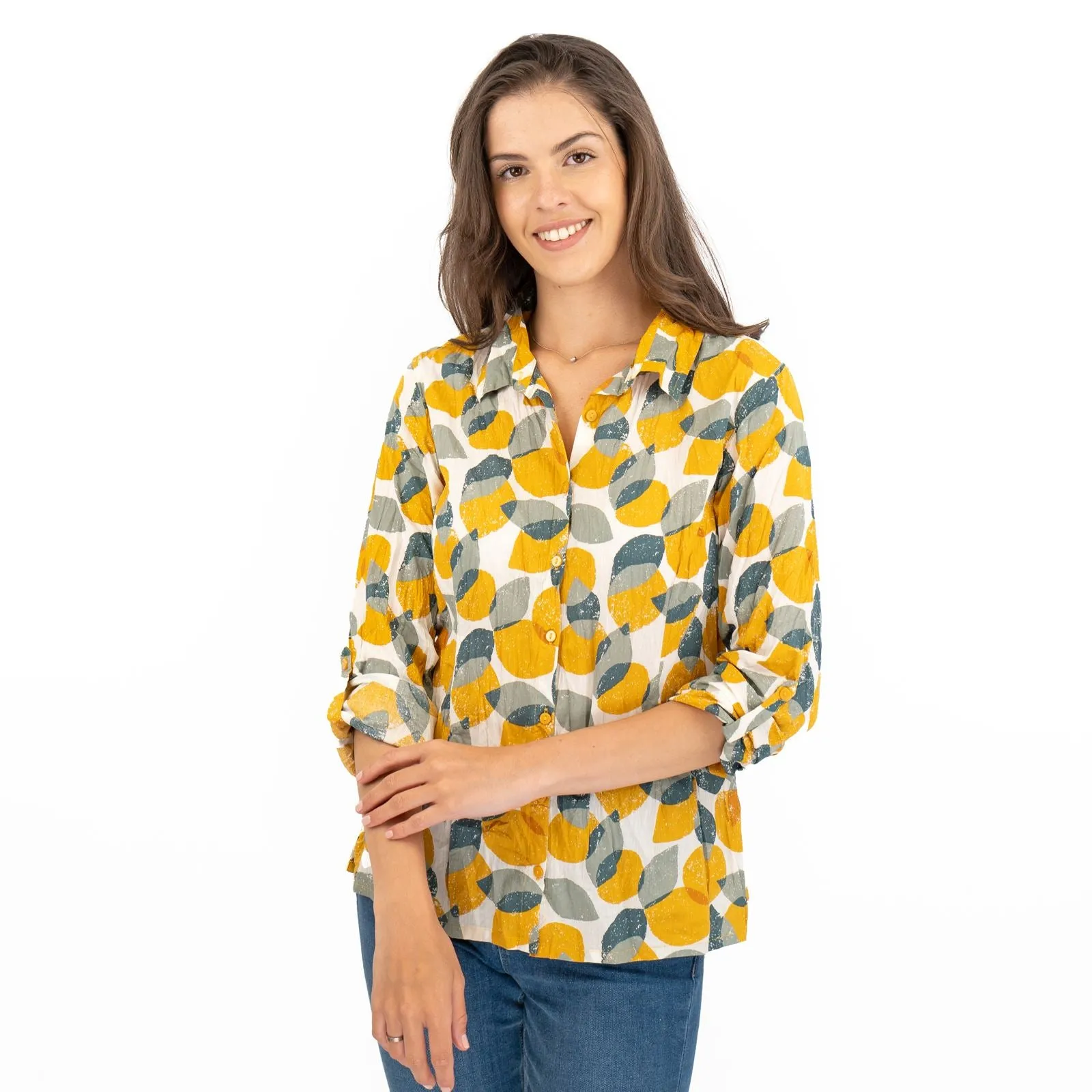 Seasalt Larissa Yellow Leaves and Lemons Sunglow Shirts Long Sleeve Summer Tops