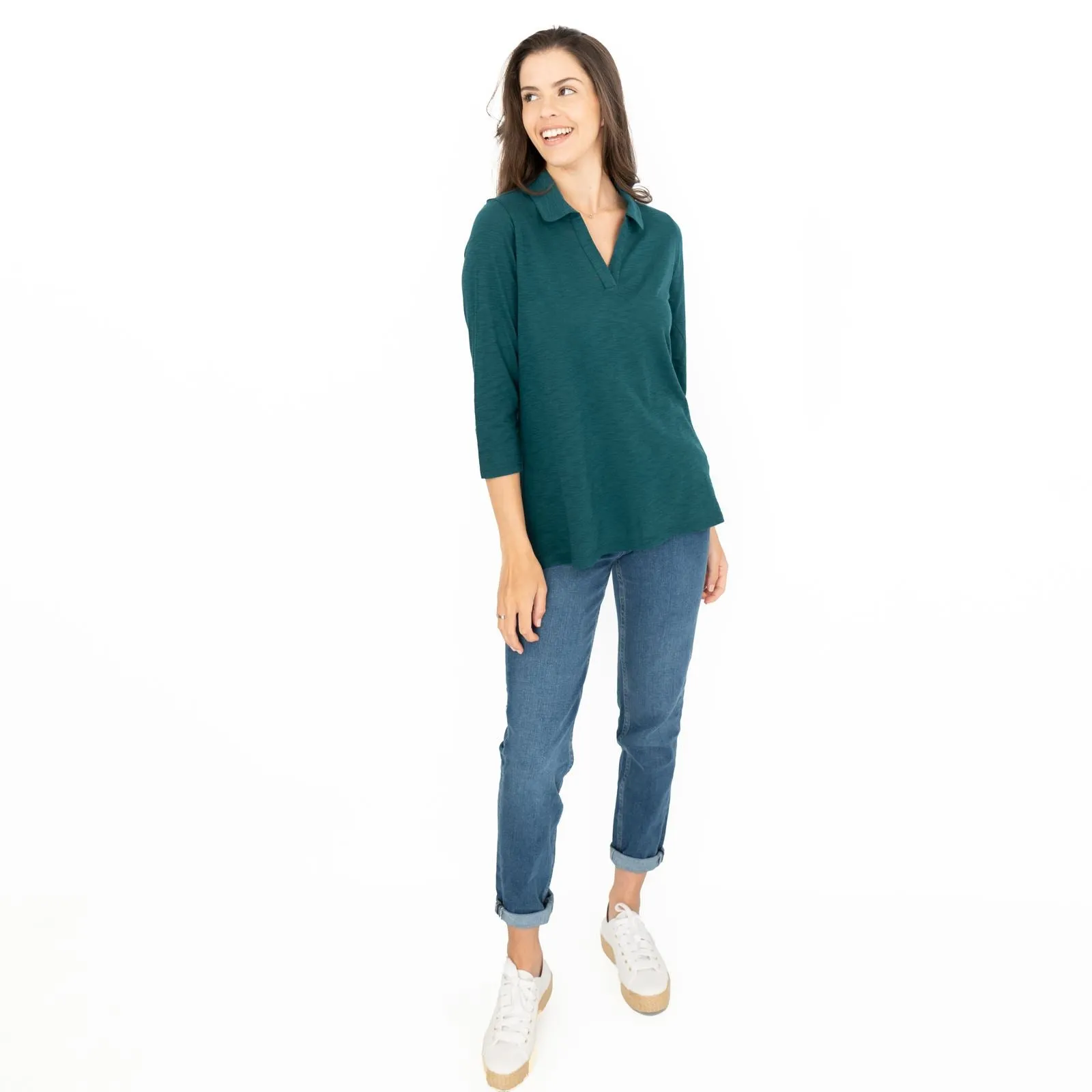 Seasalt Wavecrest Dark Green 3/4 Sleeve Top