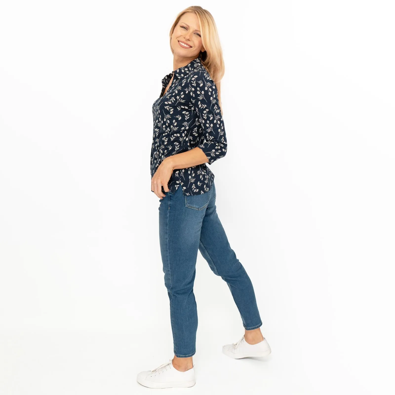 Seasalt Wavecrest Navy Blue Floral Jersey Top