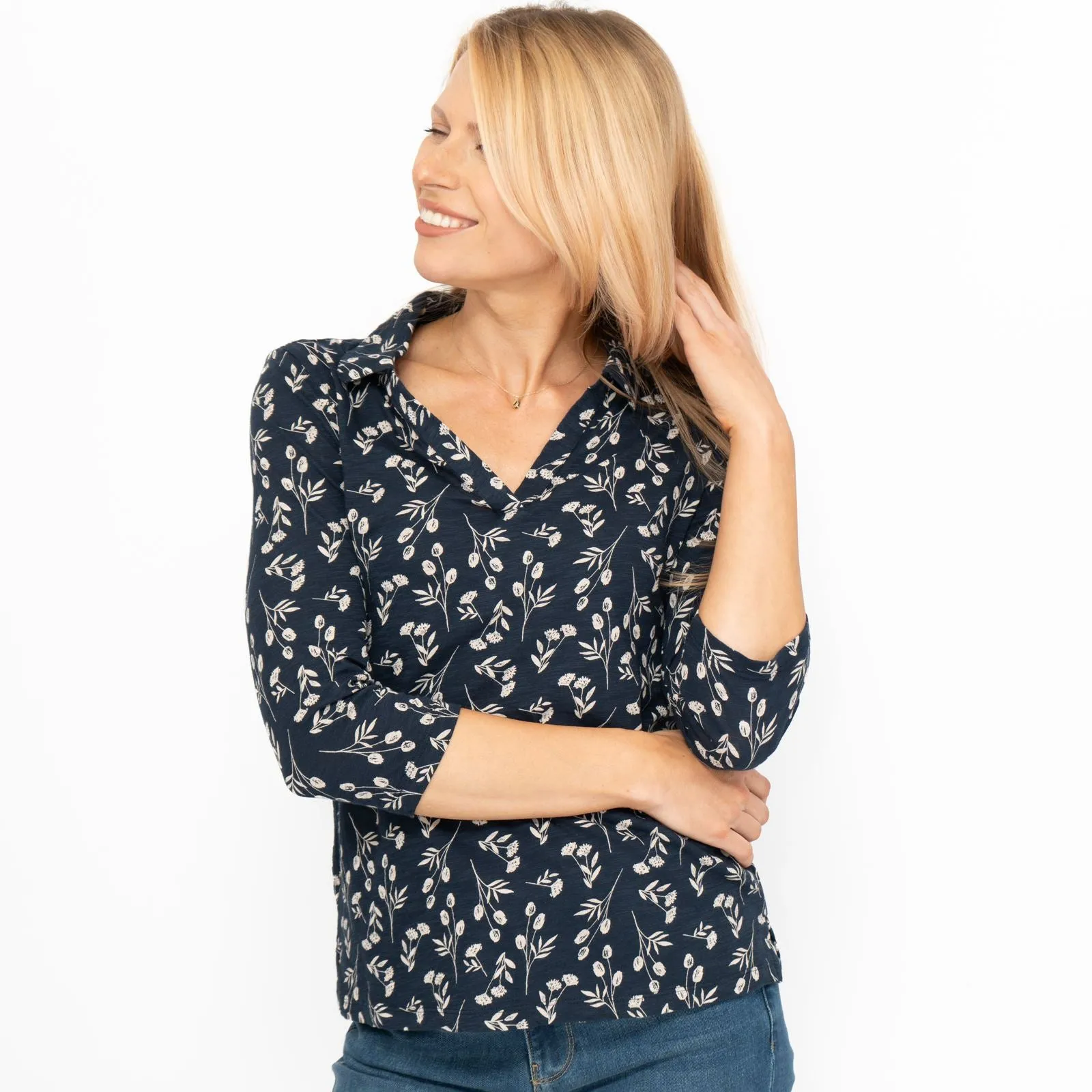 Seasalt Wavecrest Navy Blue Floral Jersey Top