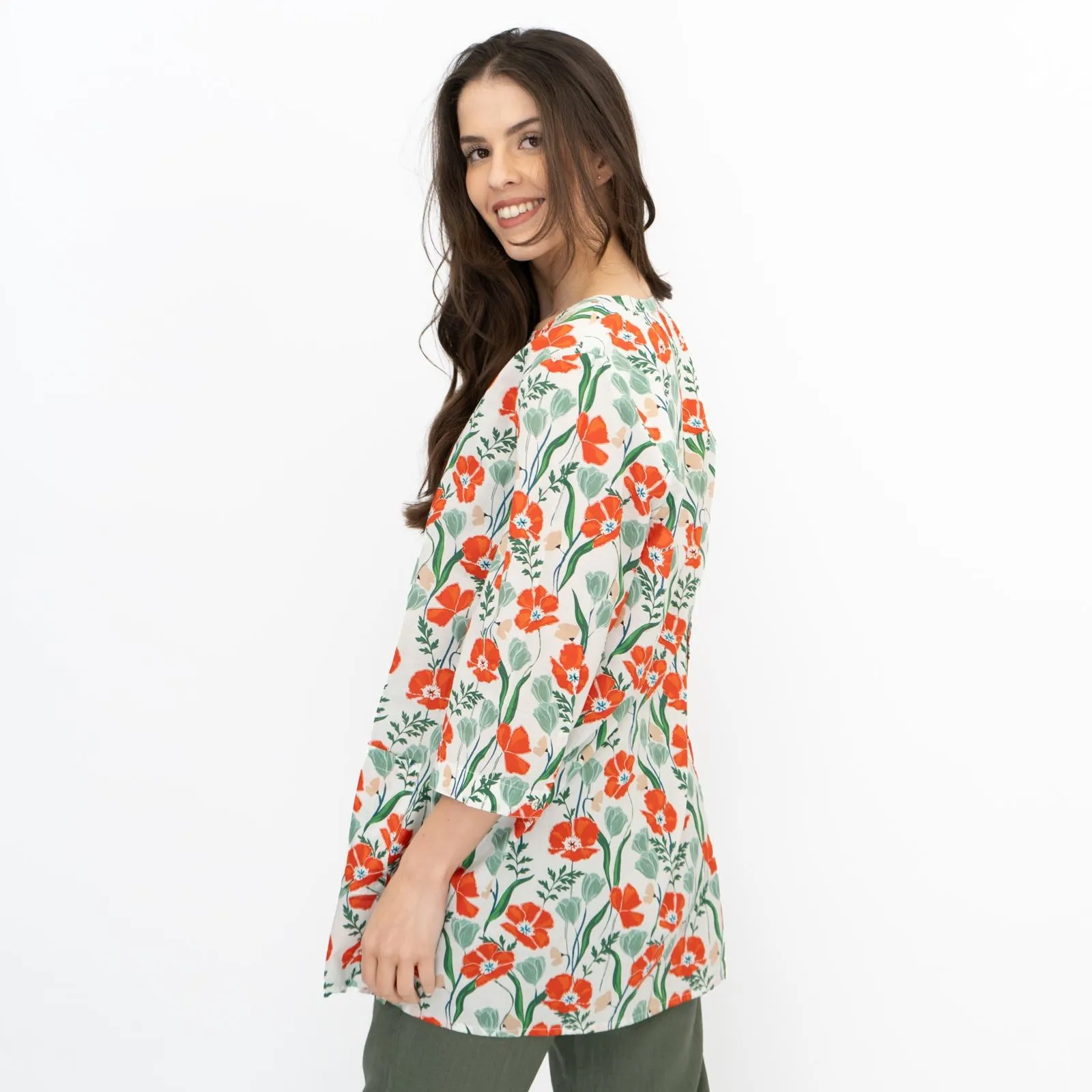 Seasalt Womens Aventurier Printed Tunic Poppies And Tulips Chalk