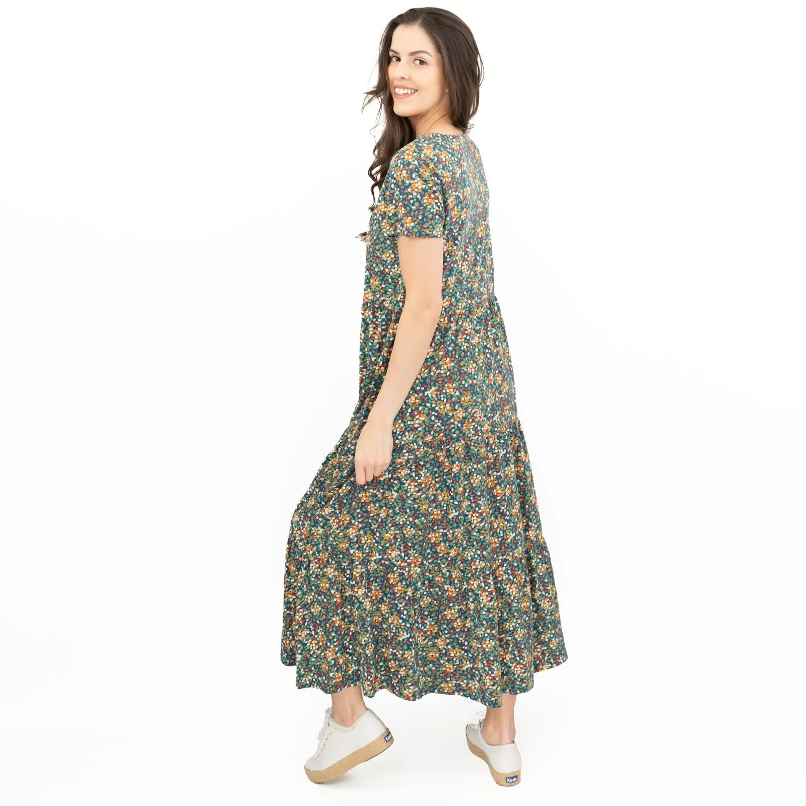 Seasalt Womens Green Floral Jersey Line Strokes Dress