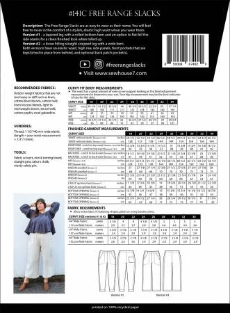 Sew House Seven Free Range Slacks pattern CURVY