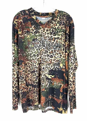 Size XL Br/Bk/Gr Camouflage Animal Print Activewear Top-Long Sleeve