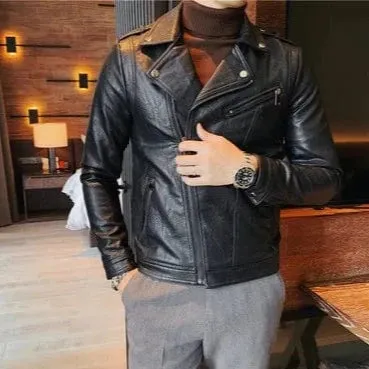 Slim Fit Men's Leather Jacket High Quality Fashion Business Casual