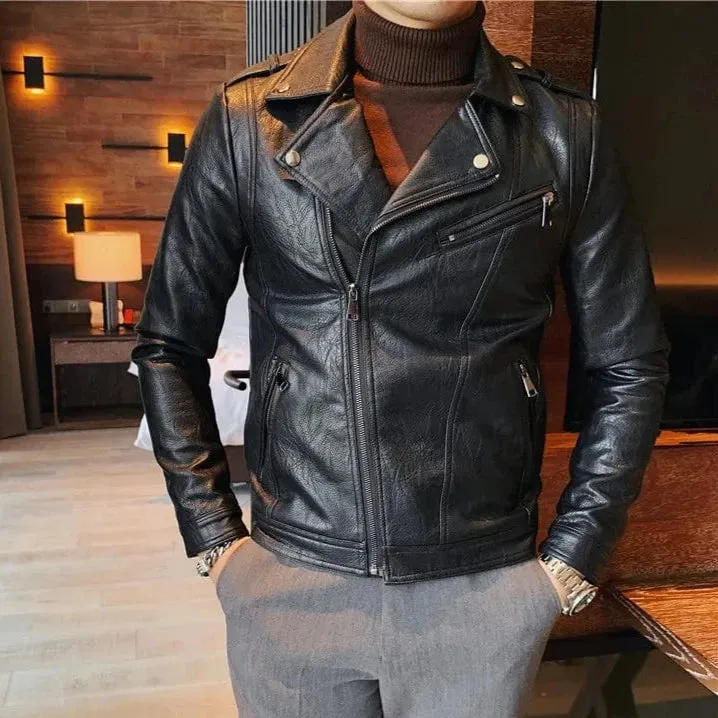 Slim Fit Men's Leather Jacket High Quality Fashion Business Casual