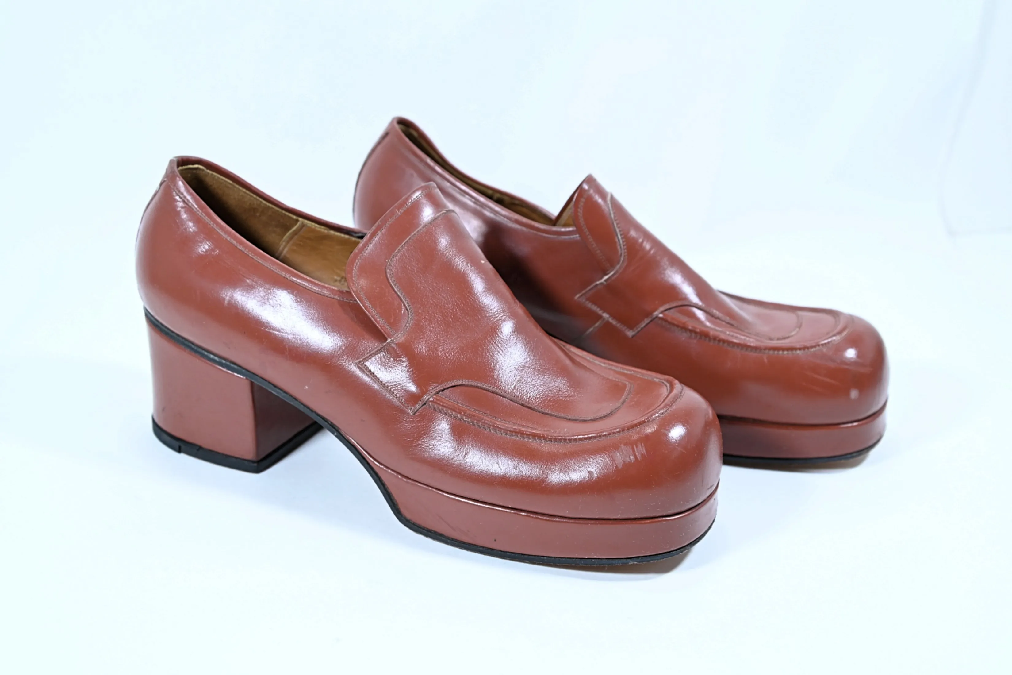 SOLD 70s Mens Leather Platform Disco Shoes 11D