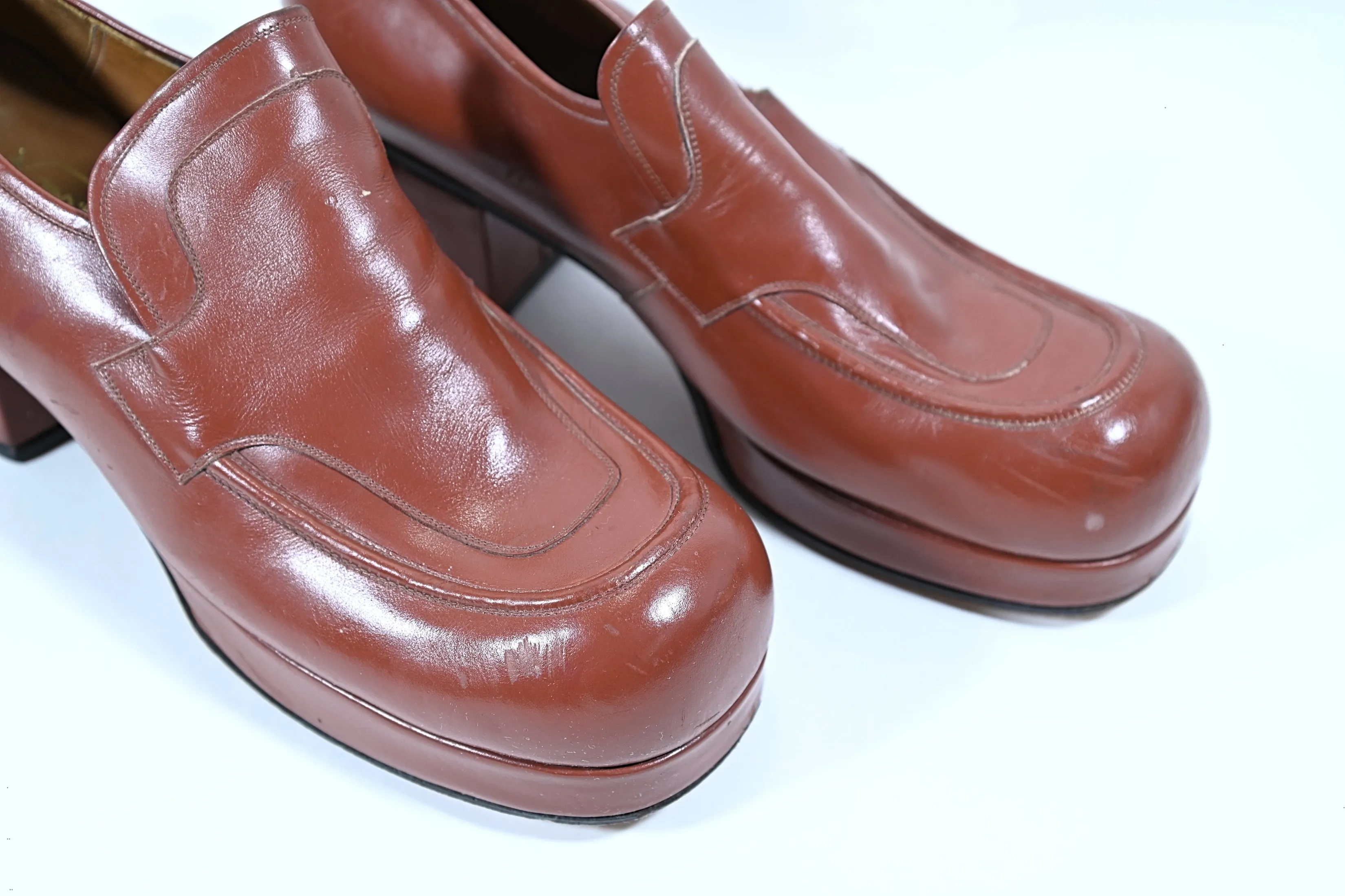 SOLD 70s Mens Leather Platform Disco Shoes 11D