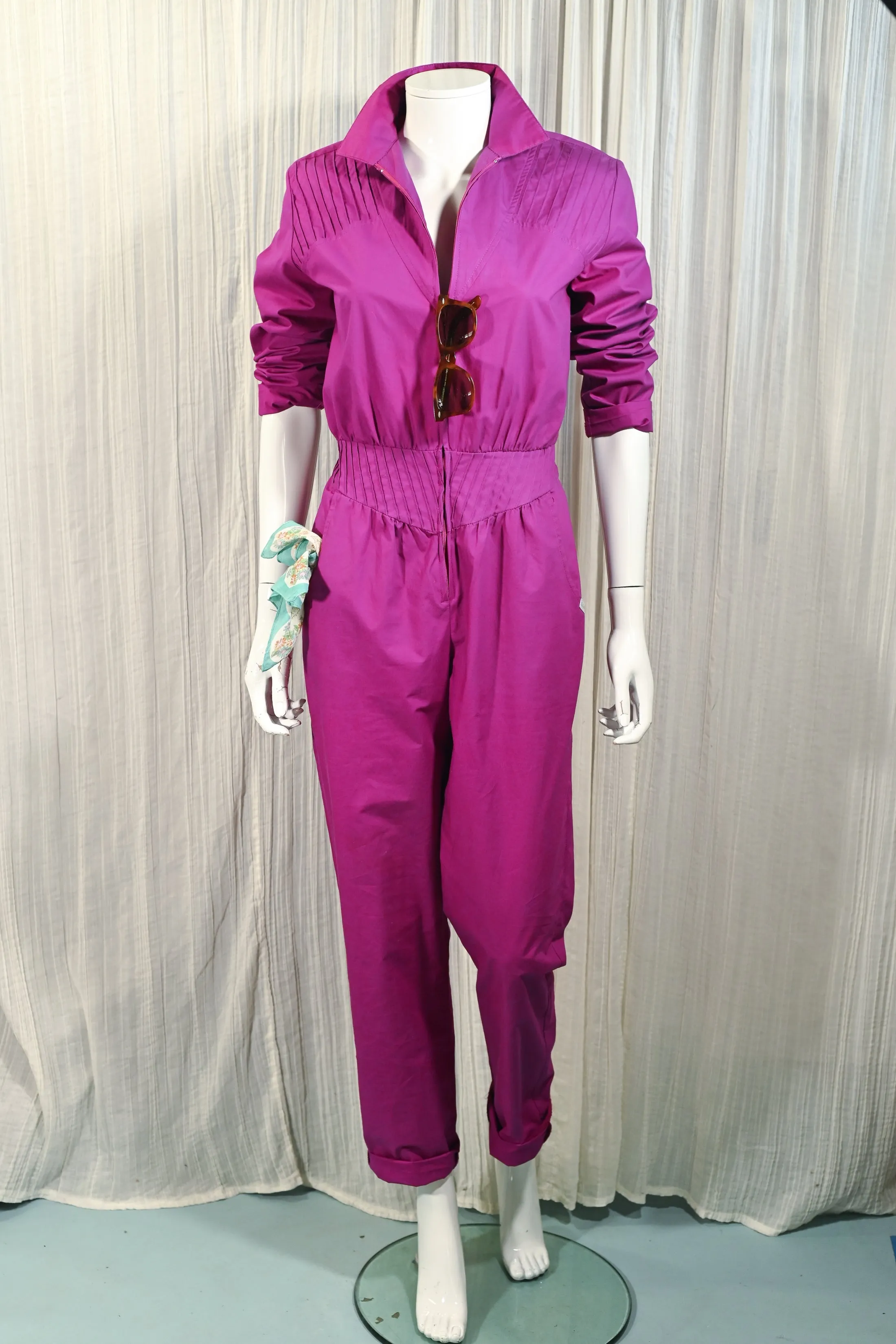 SOLD Vintage 80s Magenta Jumpsuit, New Wave Jumpsuit by Saint Germain S