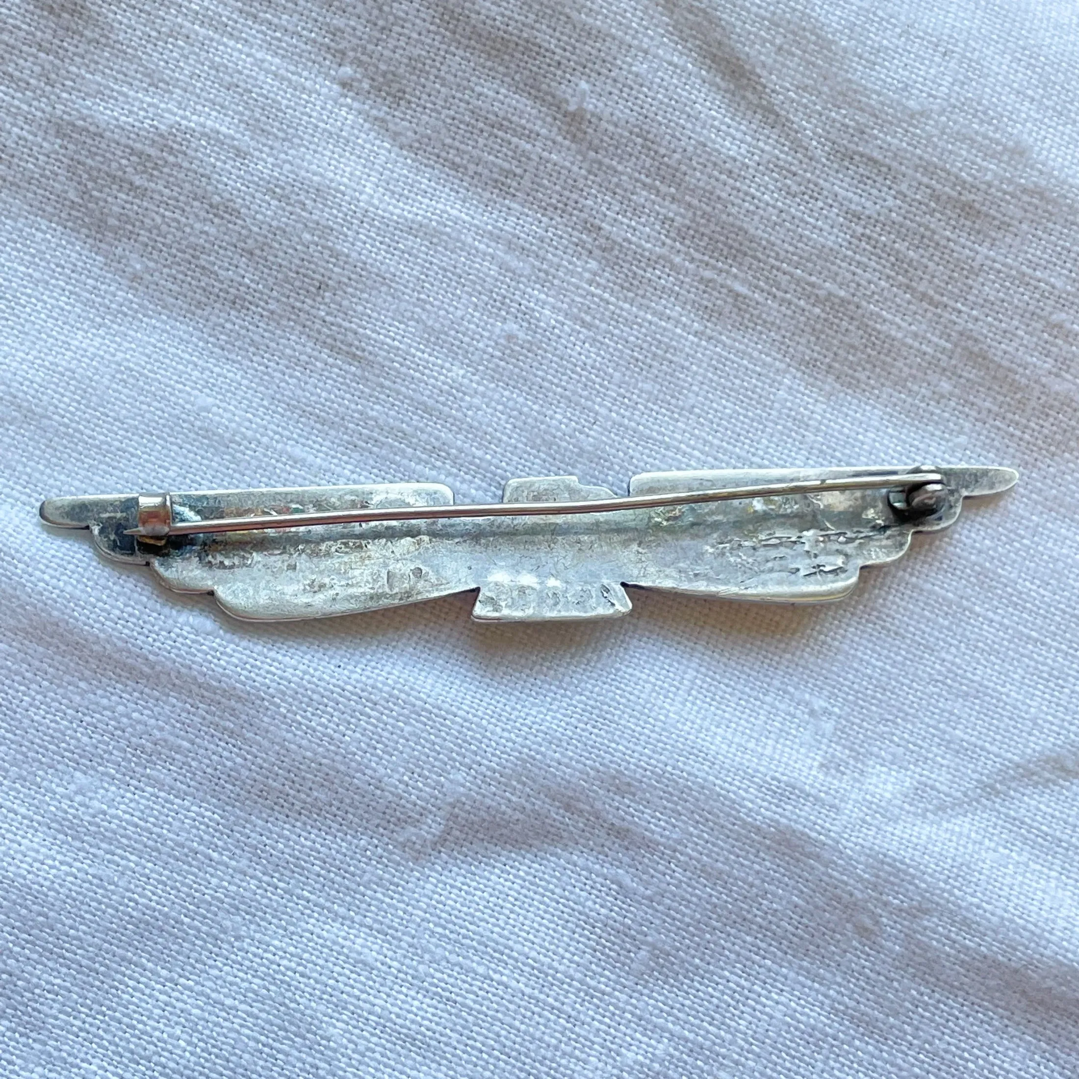 SOLD Vintage Silver Thunderbird Fred Harvey Era Brooch, Turquoise Stamped Pin