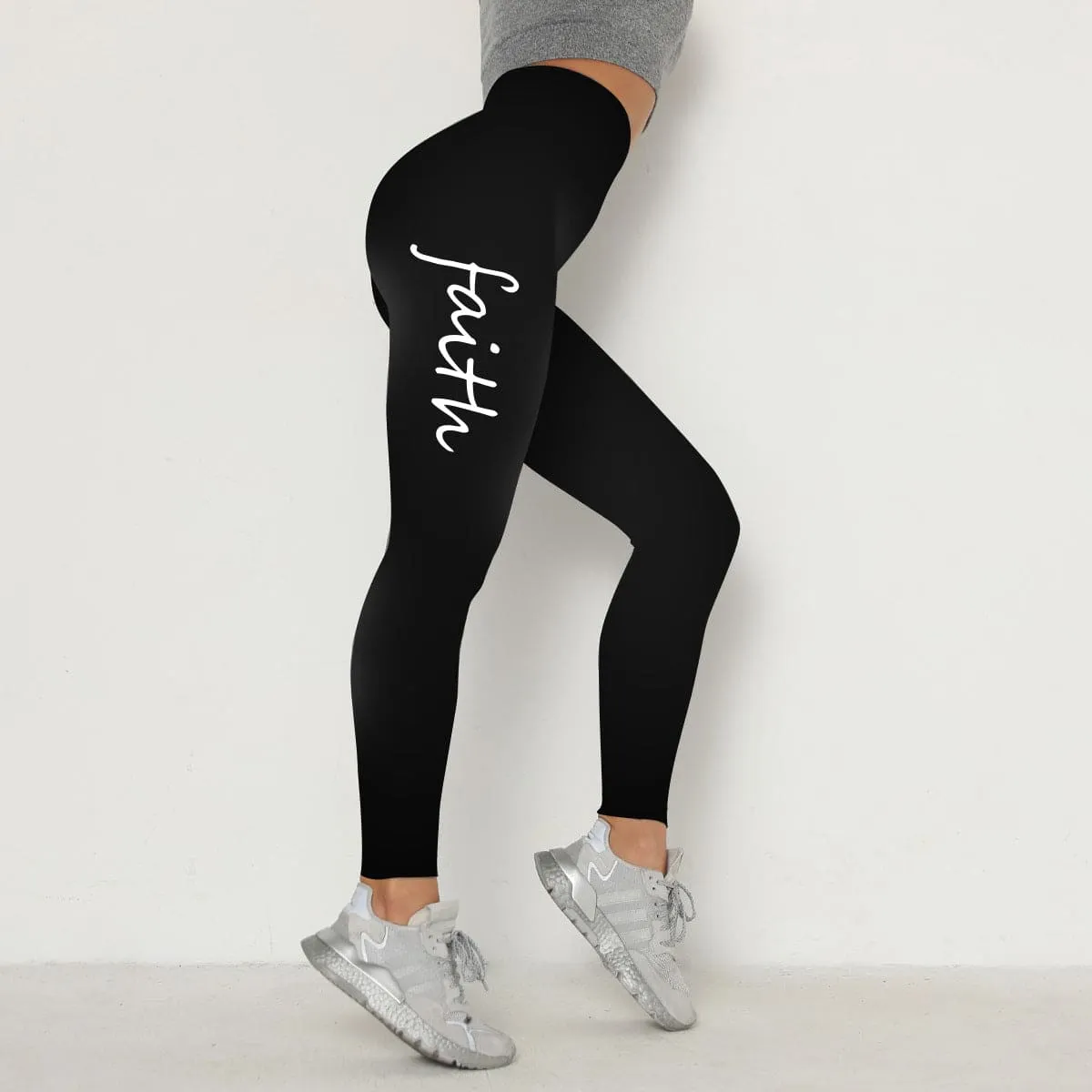 Stylish Waist Letter Printed Leggings for Women - Hip Lifting and Stretchable, Sizes S-XXXL