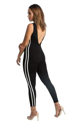 THE MYSTYLEMODE BLACK WITH WHITE STRIPES JUMPSUIT