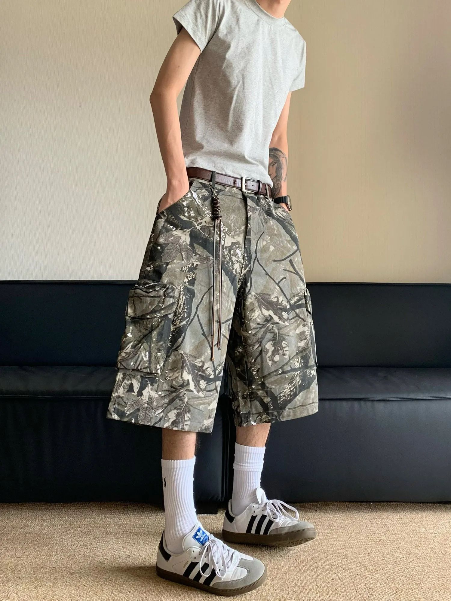 Thesupermade Retro Camouflage Fallen Leaves Cargo Jorts - 2166