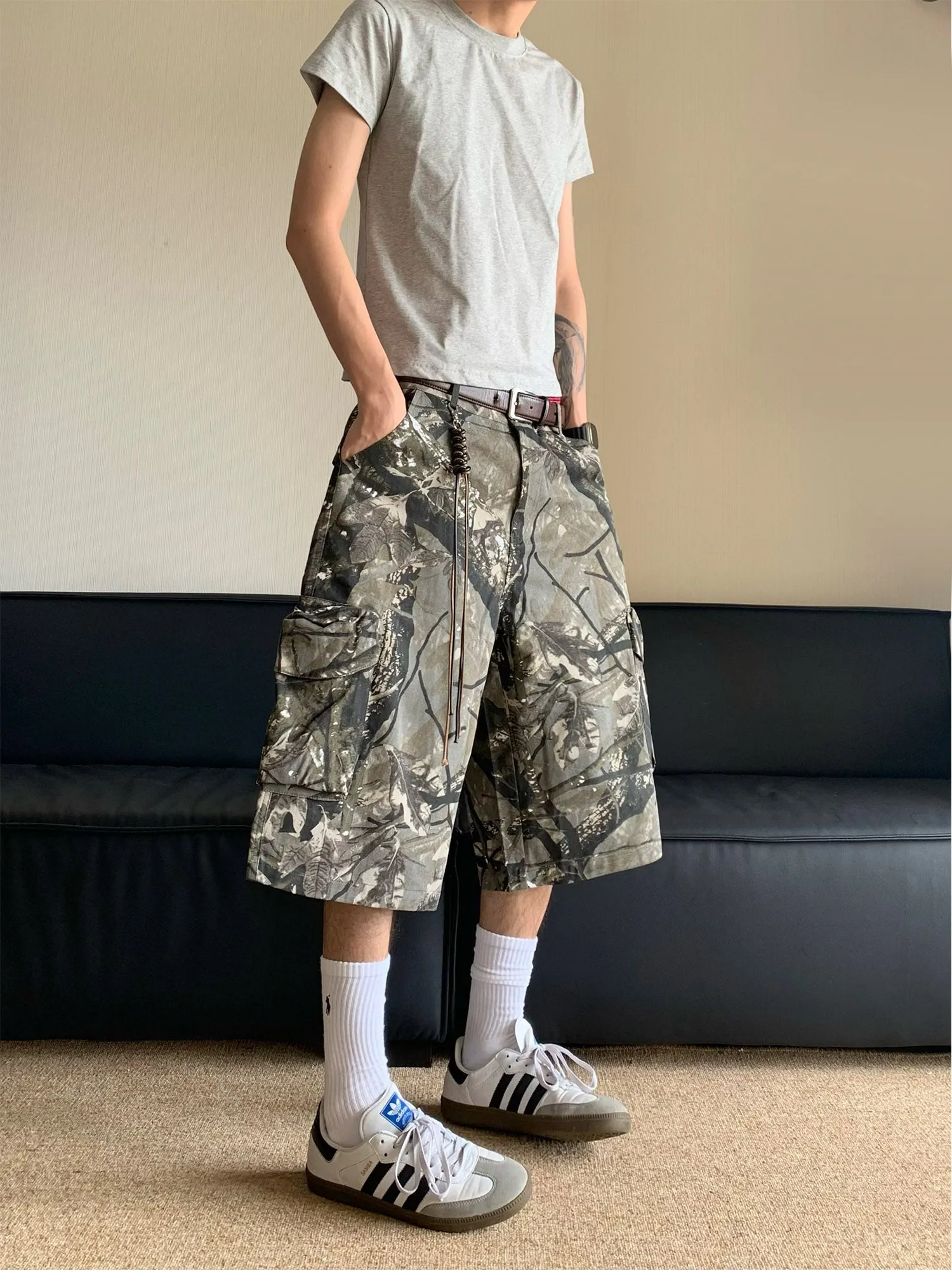 Thesupermade Retro Camouflage Fallen Leaves Cargo Jorts - 2166