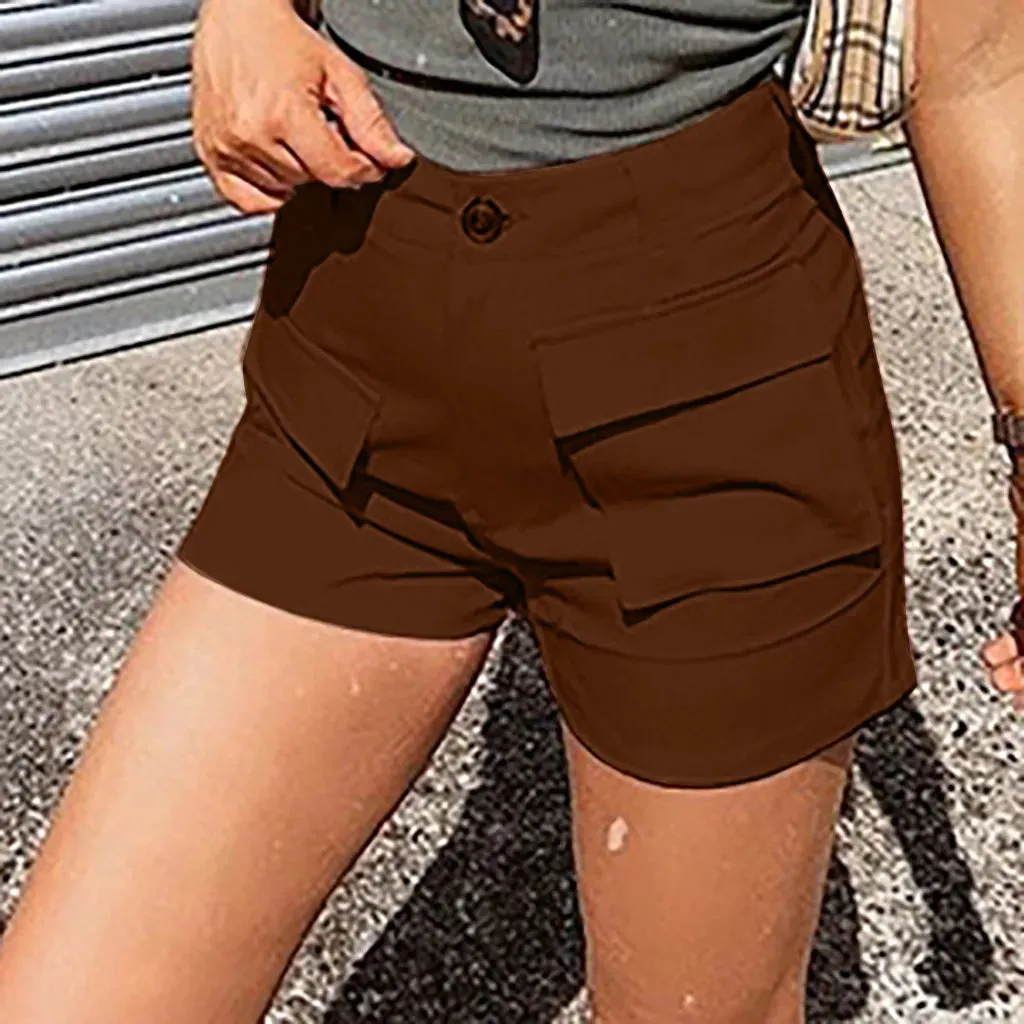 Vintage High Waist Patchwork Shorts with Pockets - Casual Beach Sexy