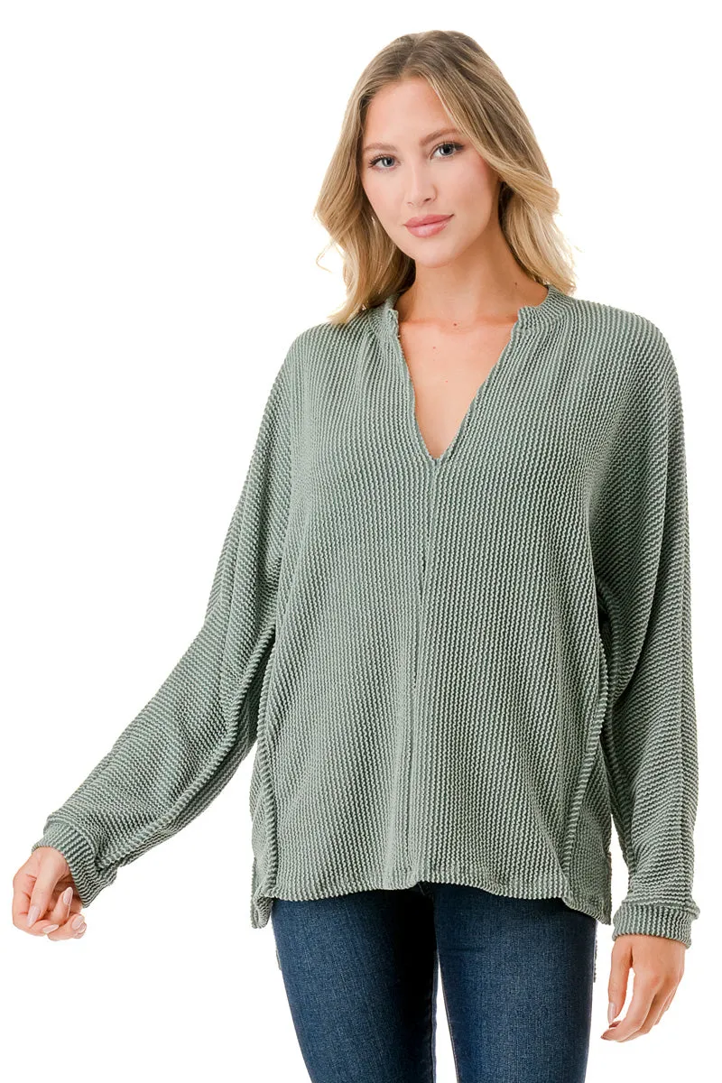 Waffle Oversized V-Neck Top