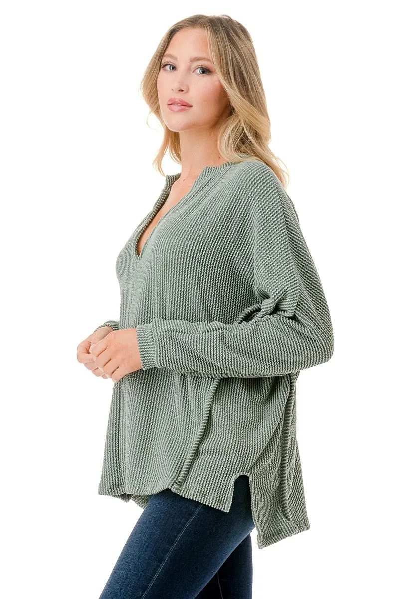 Waffle Oversized V-Neck Top