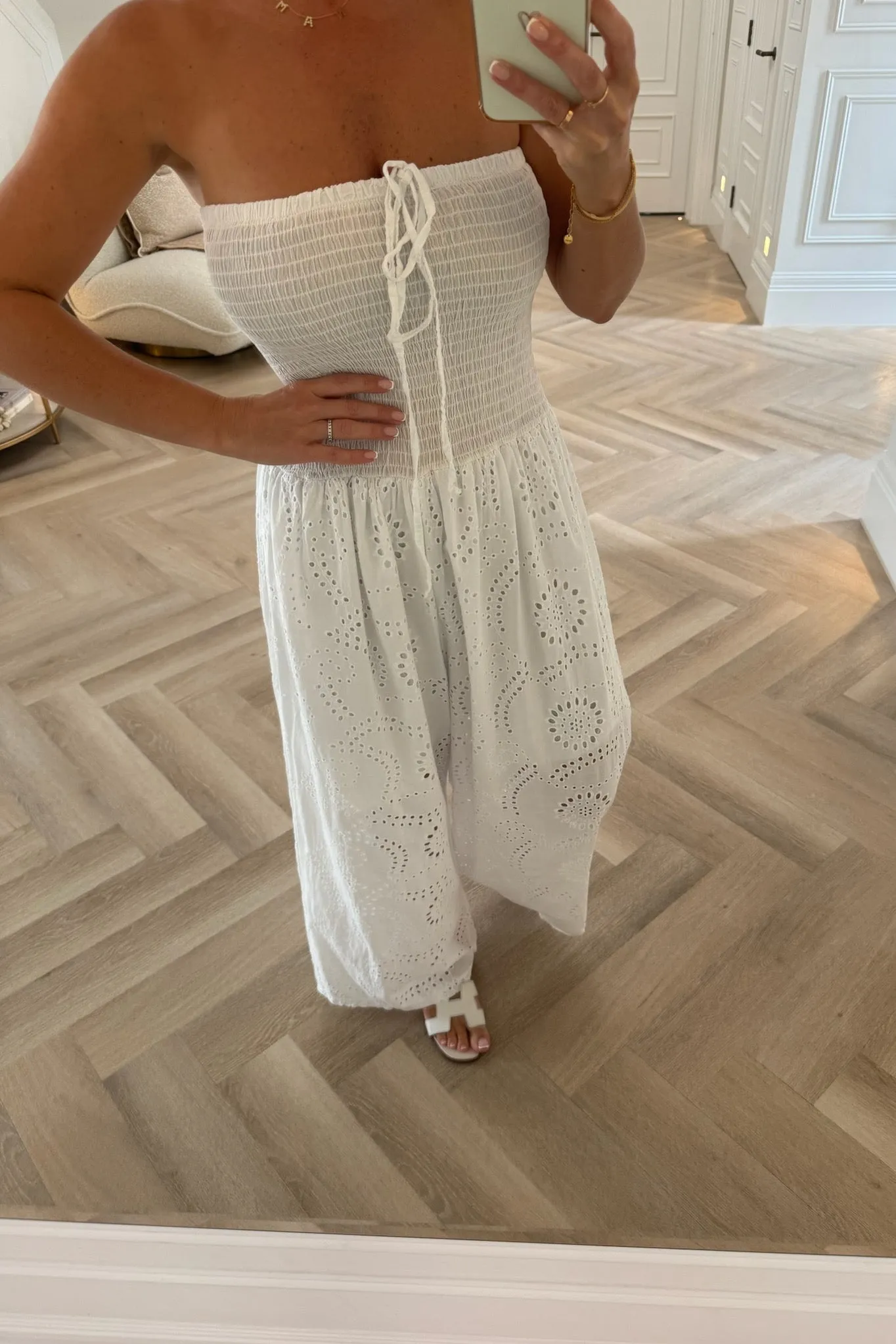 WHITE BRODERIE ANGLAIS WIDE LEG JUMPSUIT