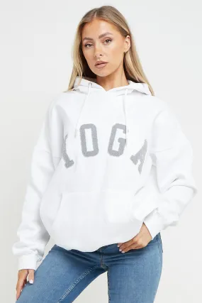 WHITE YOGA SLOGAN OVERSIZED HOODIE