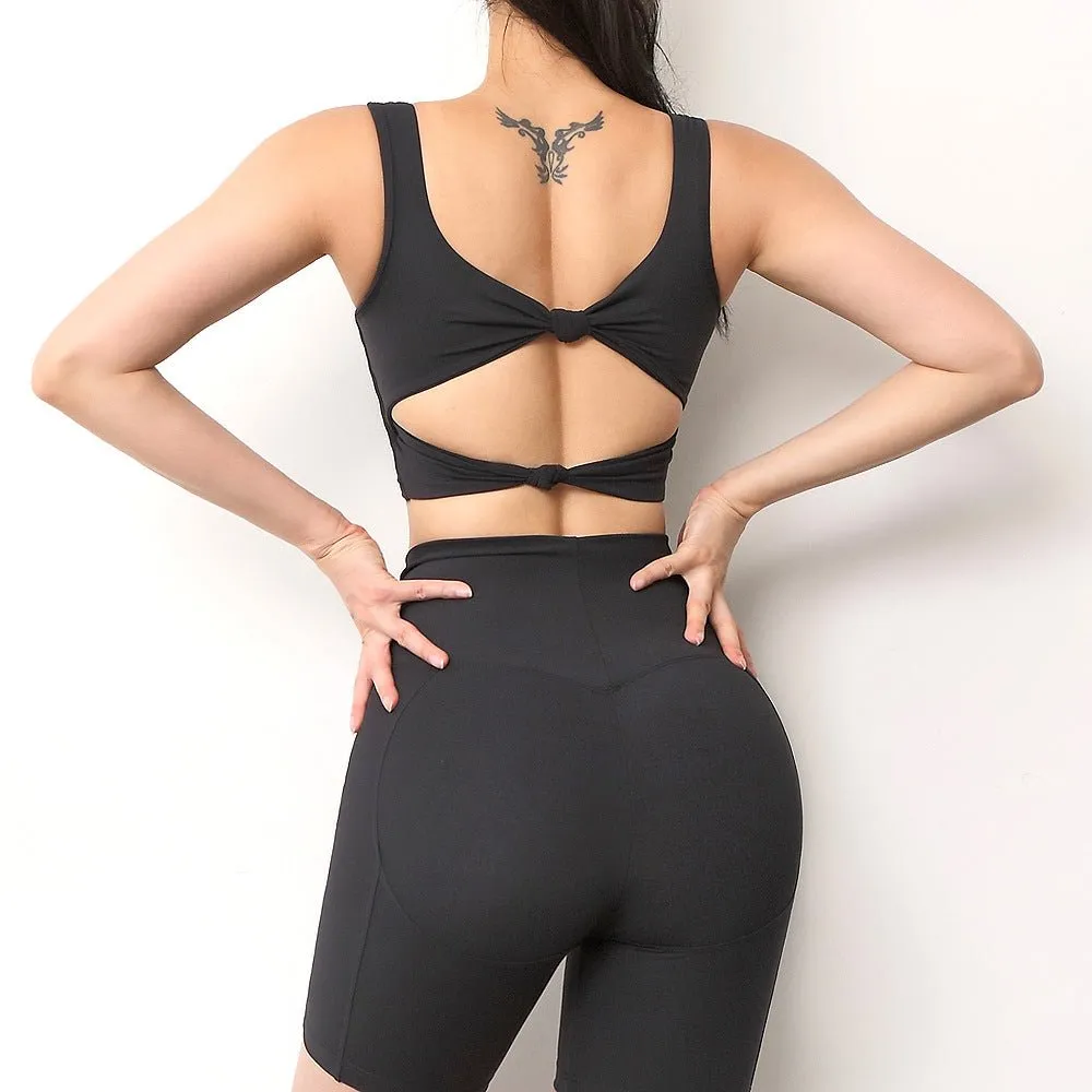 Women 2 piece sets  sports bra and shorts set push up bra high impact pad top gym bra biker shorts for women