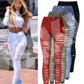 Women's Destroyed Ripped Denim Skinny Jeans