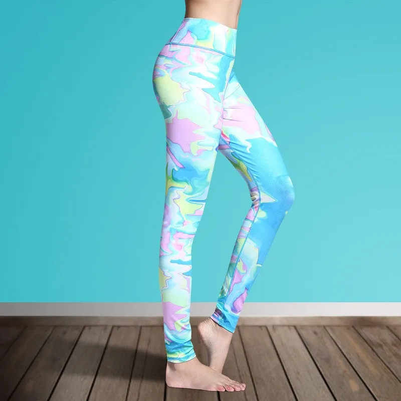 Women's Multi-Colored Printed Stretch Sports Leggings