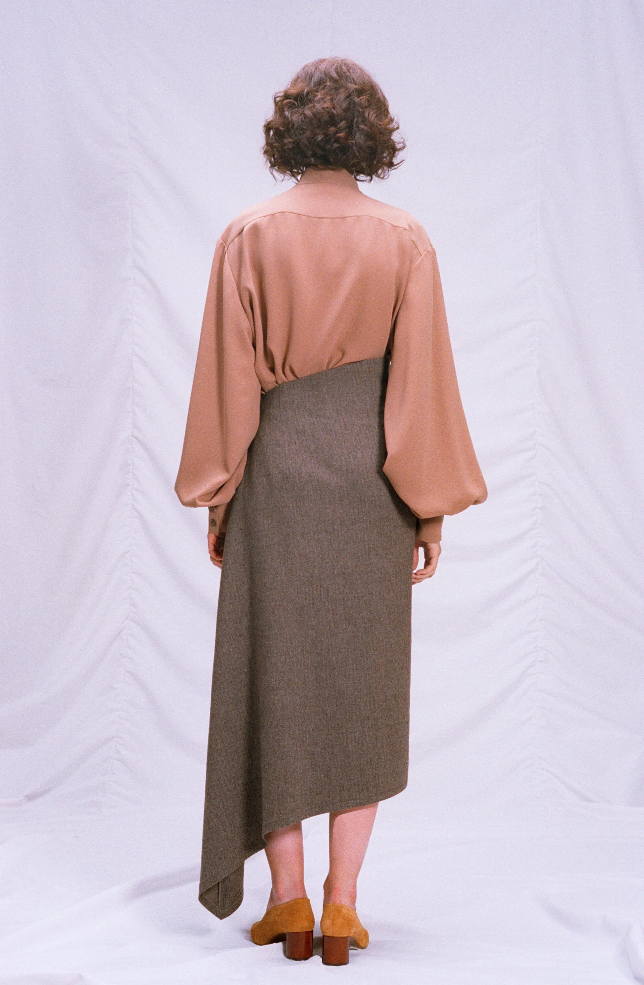 Woolen asymmetric wrap skirt