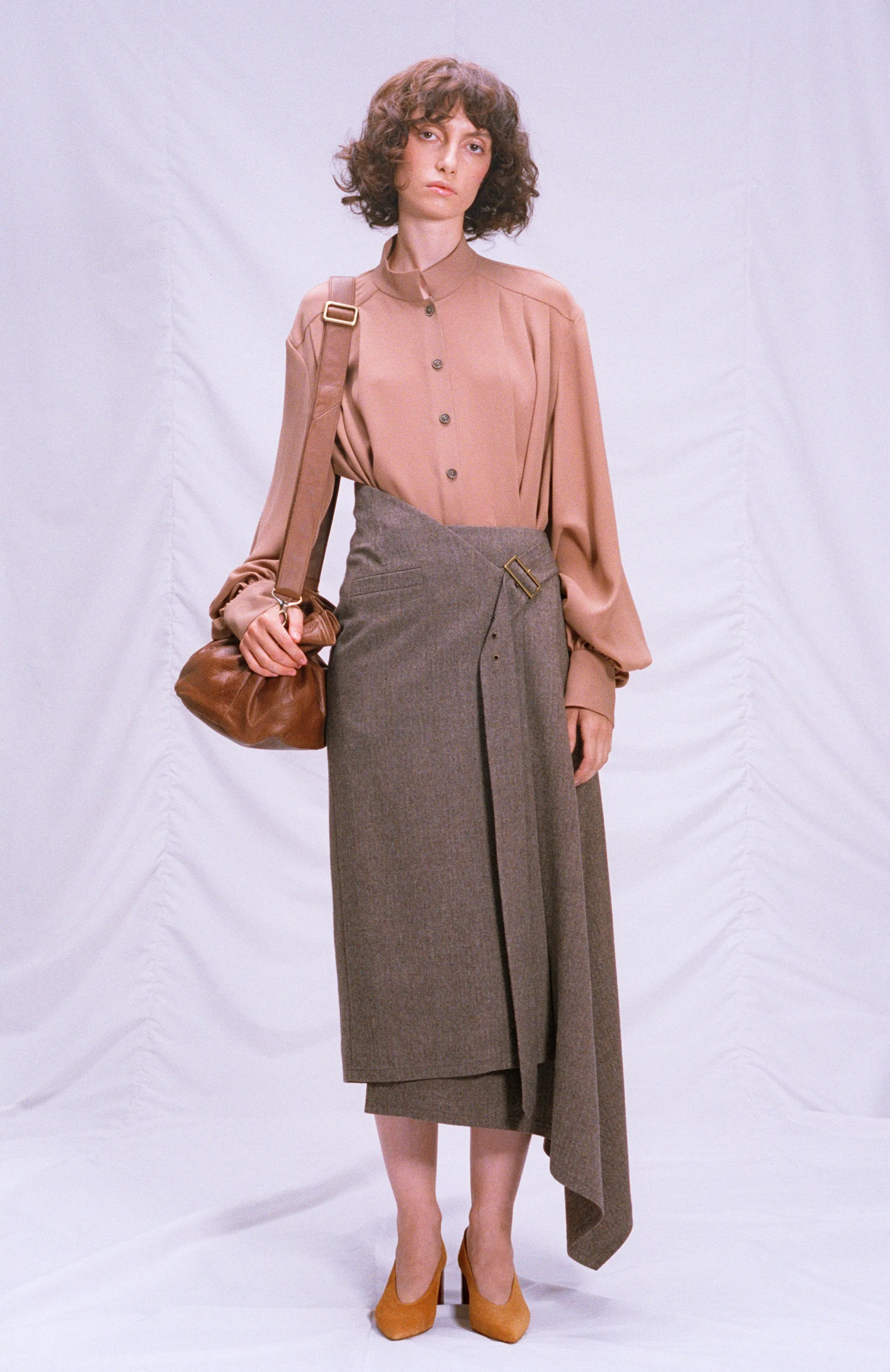 Woolen asymmetric wrap skirt